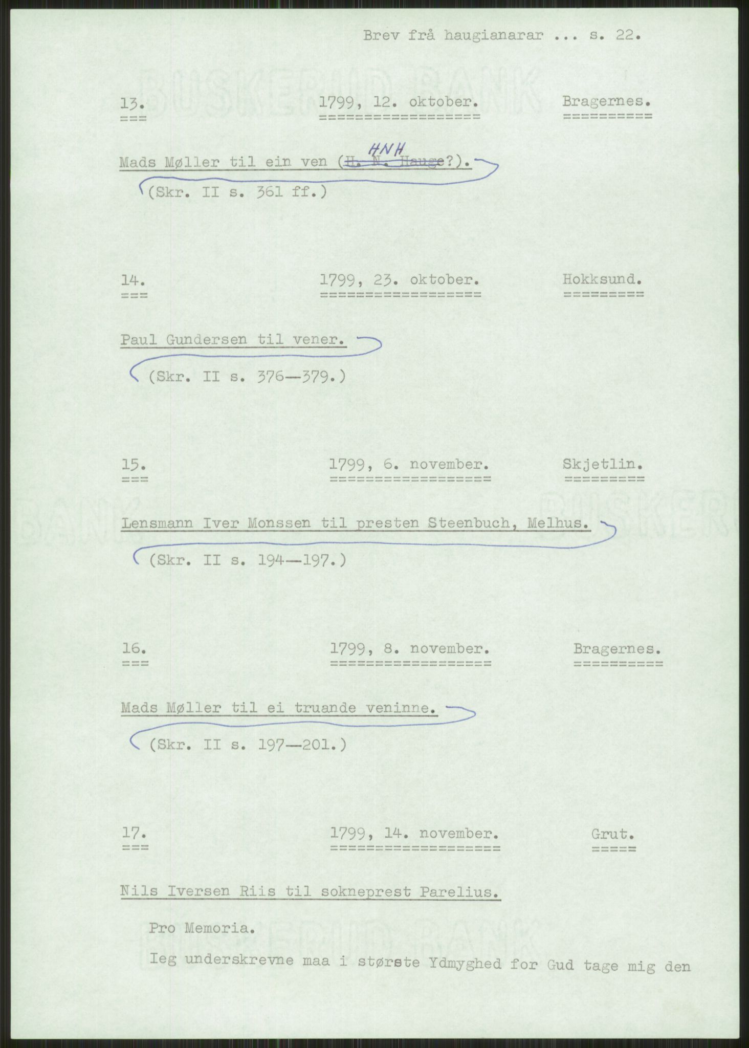 Samlinger til kildeutgivelse, Haugianerbrev, AV/RA-EA-6834/F/L0001: Haugianerbrev I: 1760-1804, 1760-1804, p. 22