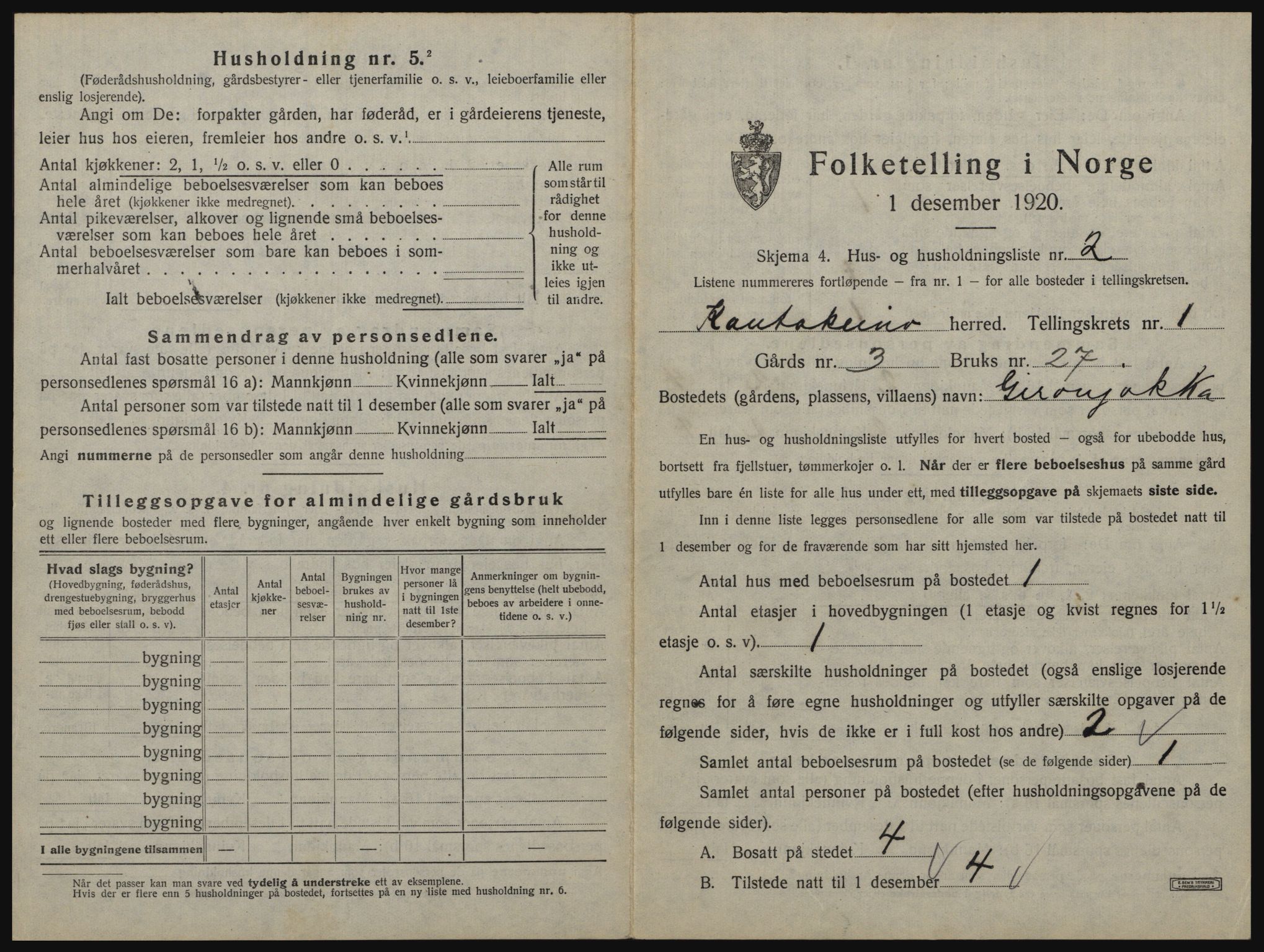 SATØ, 1920 census for Kautokeino, 1920, p. 27