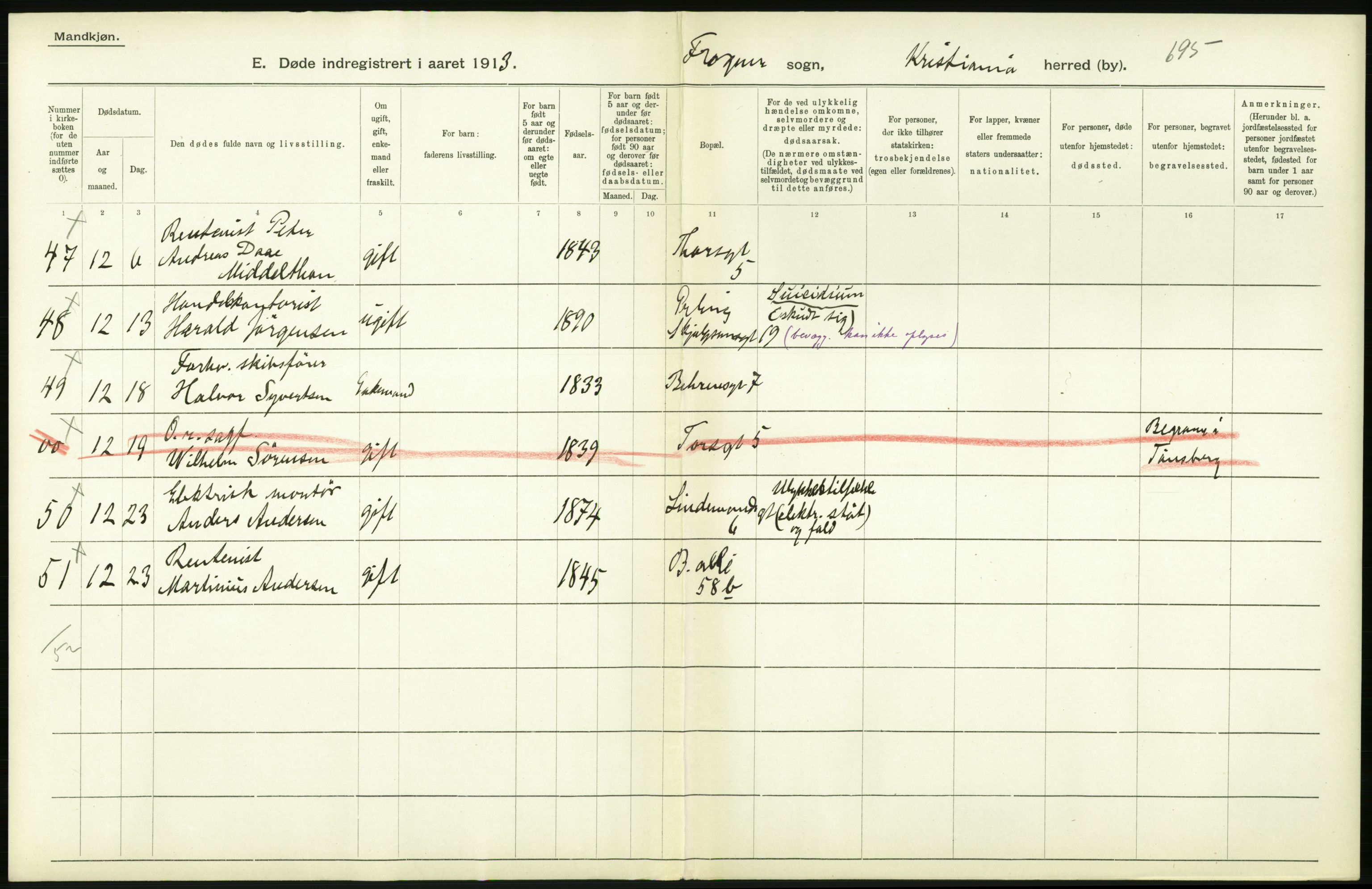 Statistisk sentralbyrå, Sosiodemografiske emner, Befolkning, AV/RA-S-2228/D/Df/Dfb/Dfbc/L0009: Kristiania: Døde., 1913, p. 30