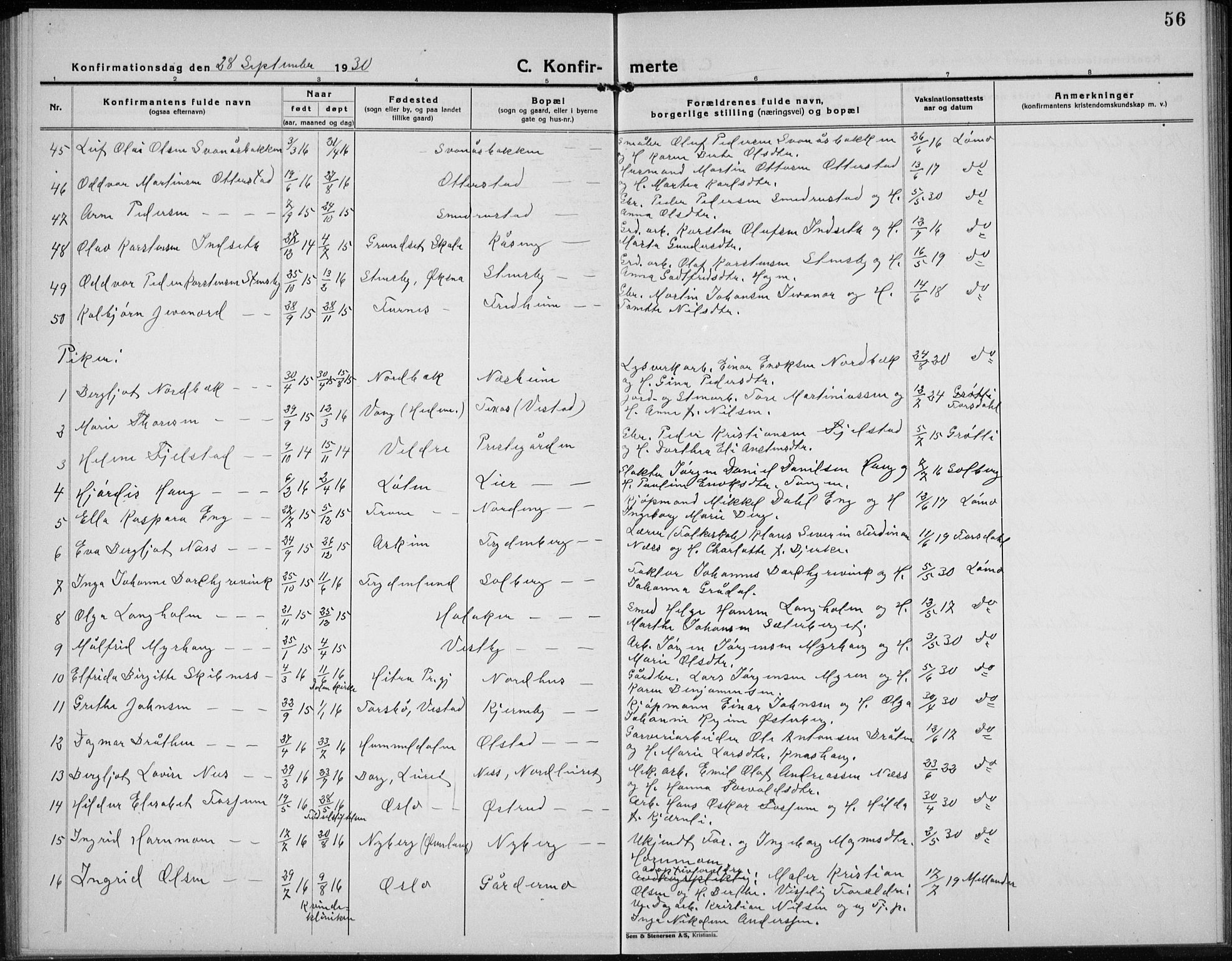 Elverum prestekontor, AV/SAH-PREST-044/H/Ha/Hab/L0032: Parish register (copy) no. 32, 1922-1936, p. 56