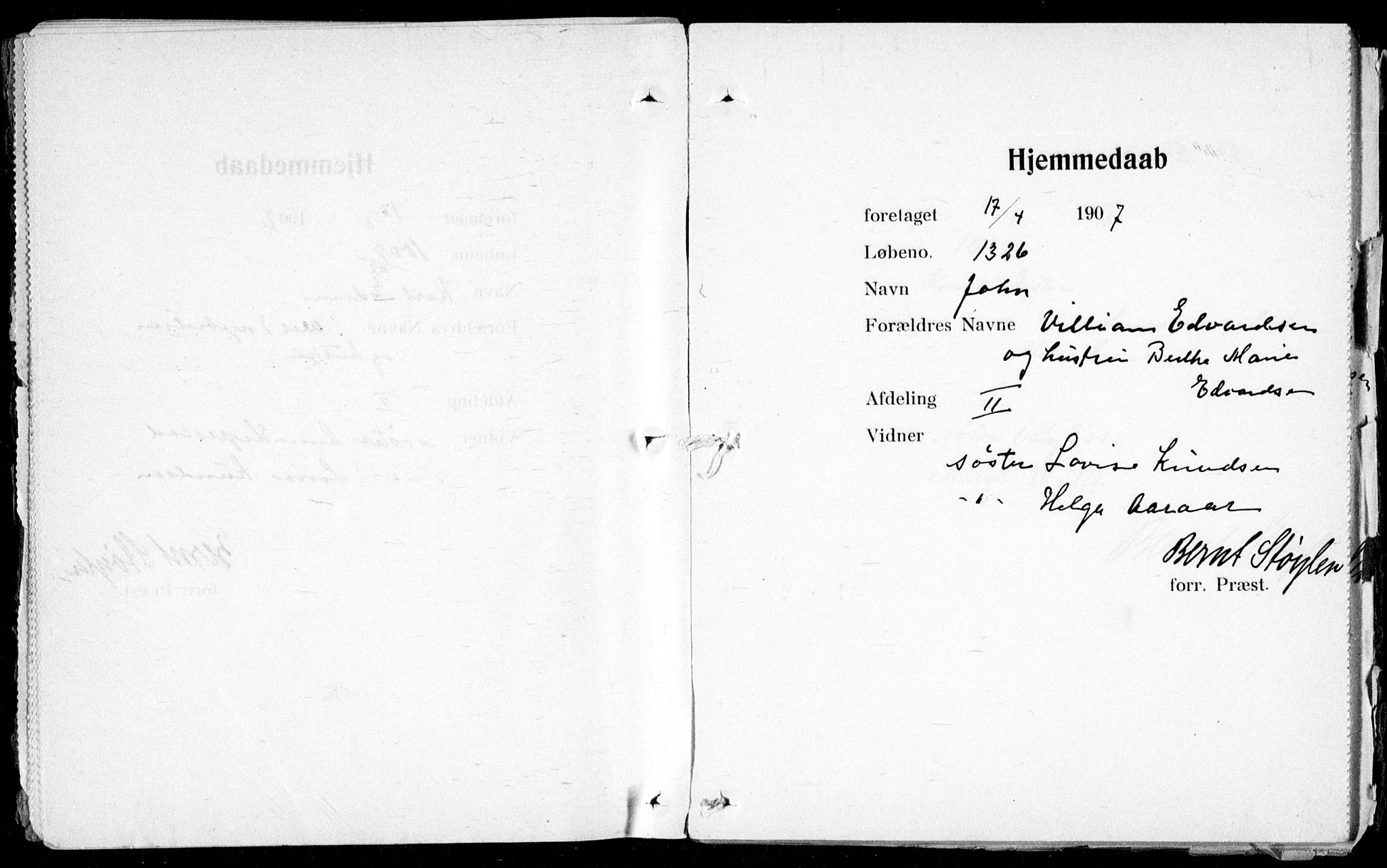 Ullevål sykehus prestekontor Kirkebøker, AV/SAO-A-10542a/K/Ka/L0001: Baptism register no. 1, 1906-1914