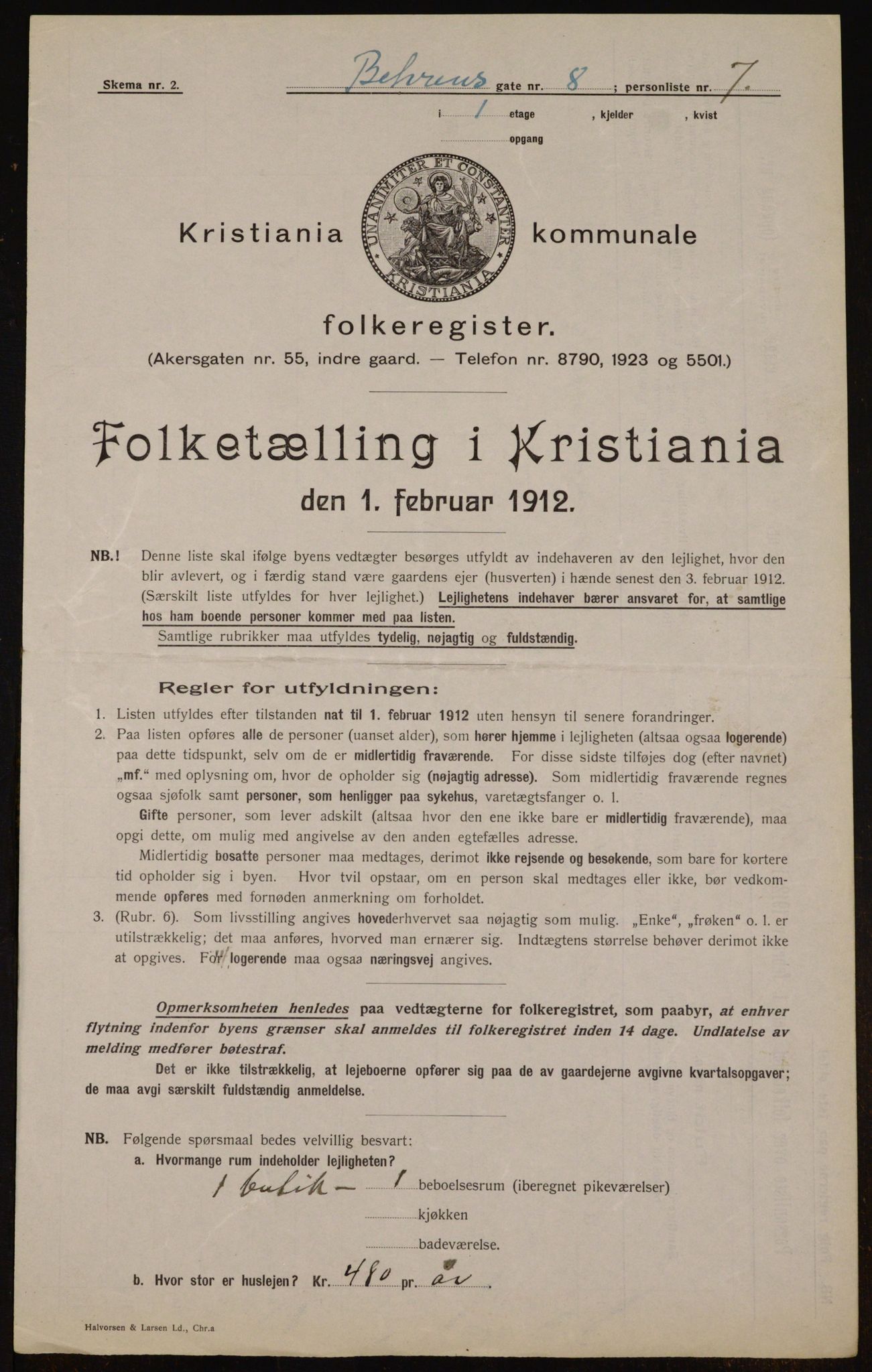 OBA, Municipal Census 1912 for Kristiania, 1912, p. 3355