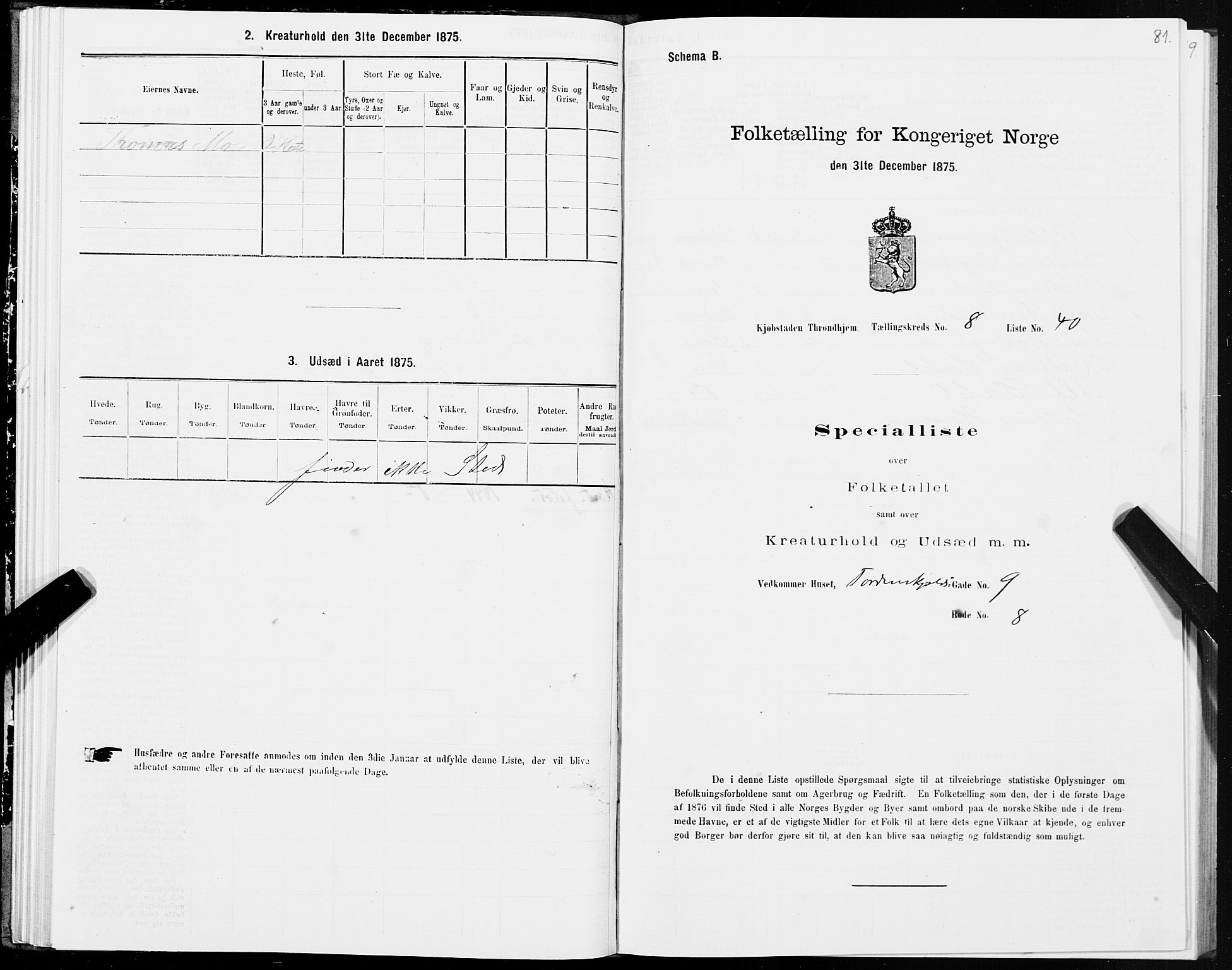 SAT, 1875 census for 1601 Trondheim, 1875, p. 5081