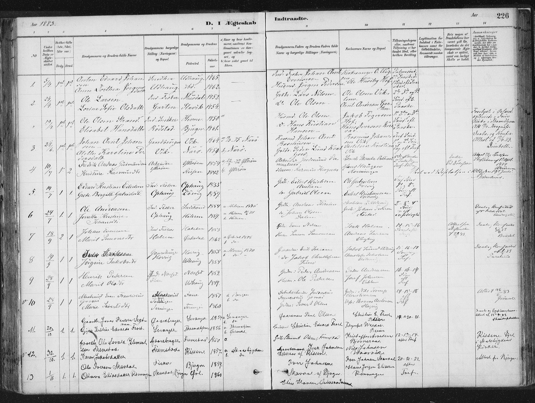 Ministerialprotokoller, klokkerbøker og fødselsregistre - Sør-Trøndelag, SAT/A-1456/659/L0739: Parish register (official) no. 659A09, 1879-1893, p. 226