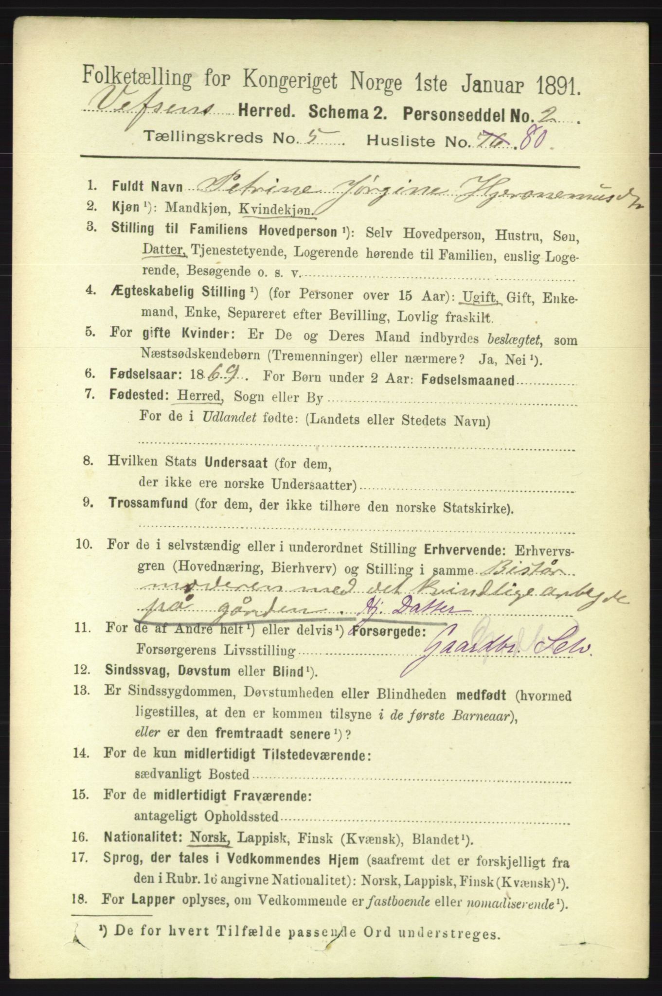 RA, 1891 census for 1824 Vefsn, 1891, p. 2660