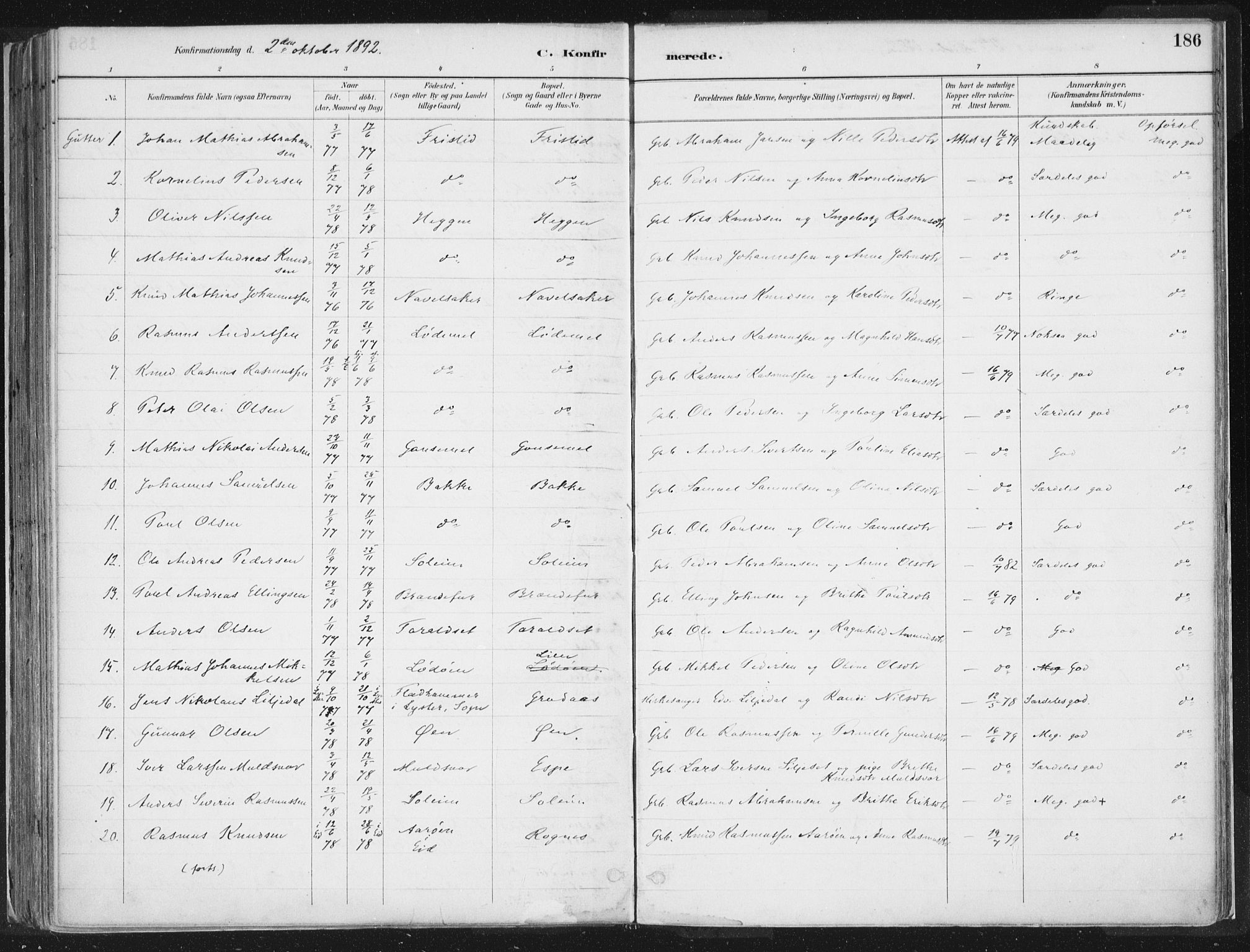 Hornindal sokneprestembete, AV/SAB-A-82401/H/Haa/Haaa/L0003/0001: Parish register (official) no. A 3A, 1887-1917, p. 186