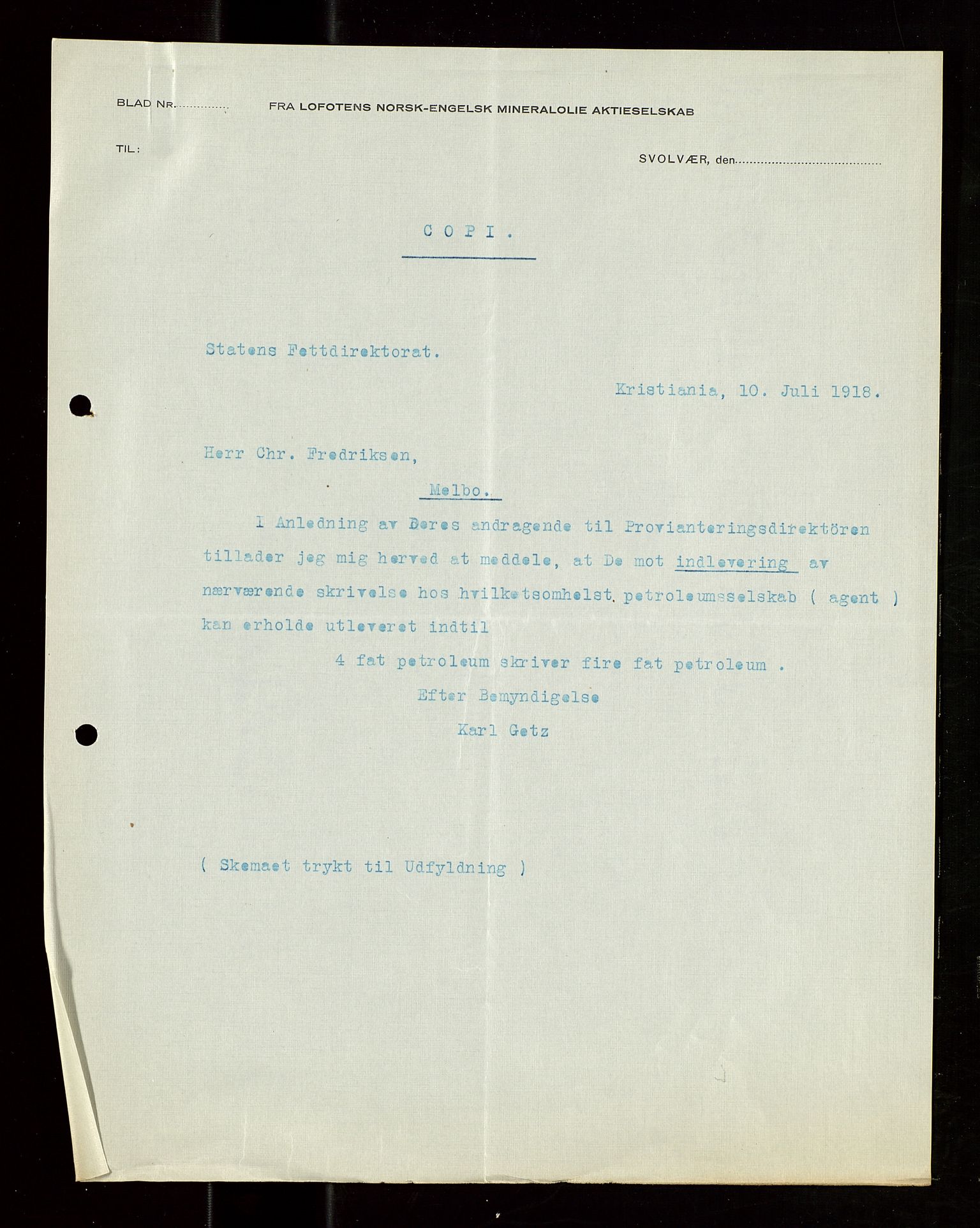Pa 1521 - A/S Norske Shell, SAST/A-101915/E/Ea/Eaa/L0021: Sjefskorrespondanse, 1918, p. 174