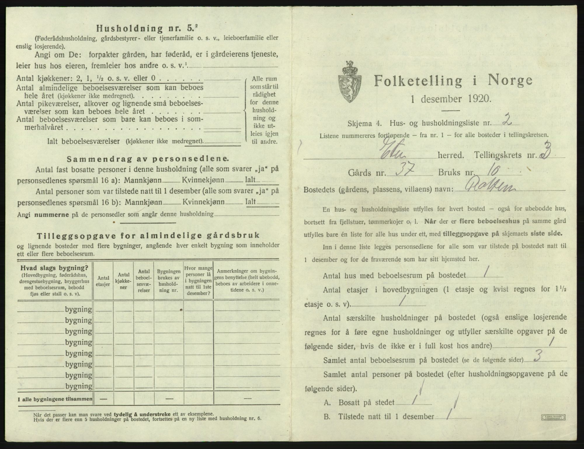 SAB, 1920 census for Etne, 1920, p. 209