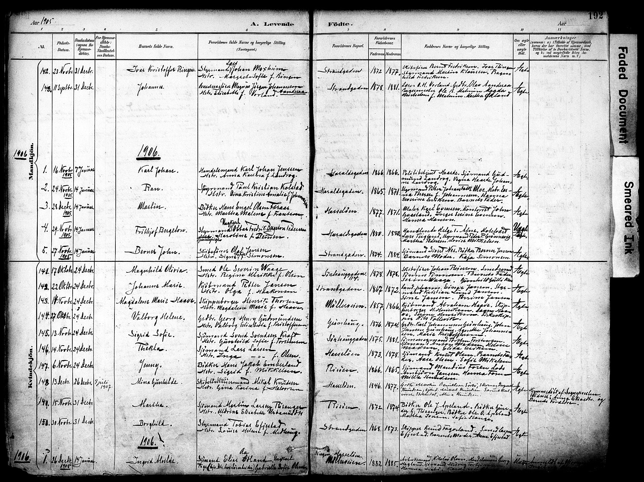 Haugesund sokneprestkontor, AV/SAST-A -101863/H/Ha/Haa/L0006: Parish register (official) no. A 6, 1891-1907, p. 192