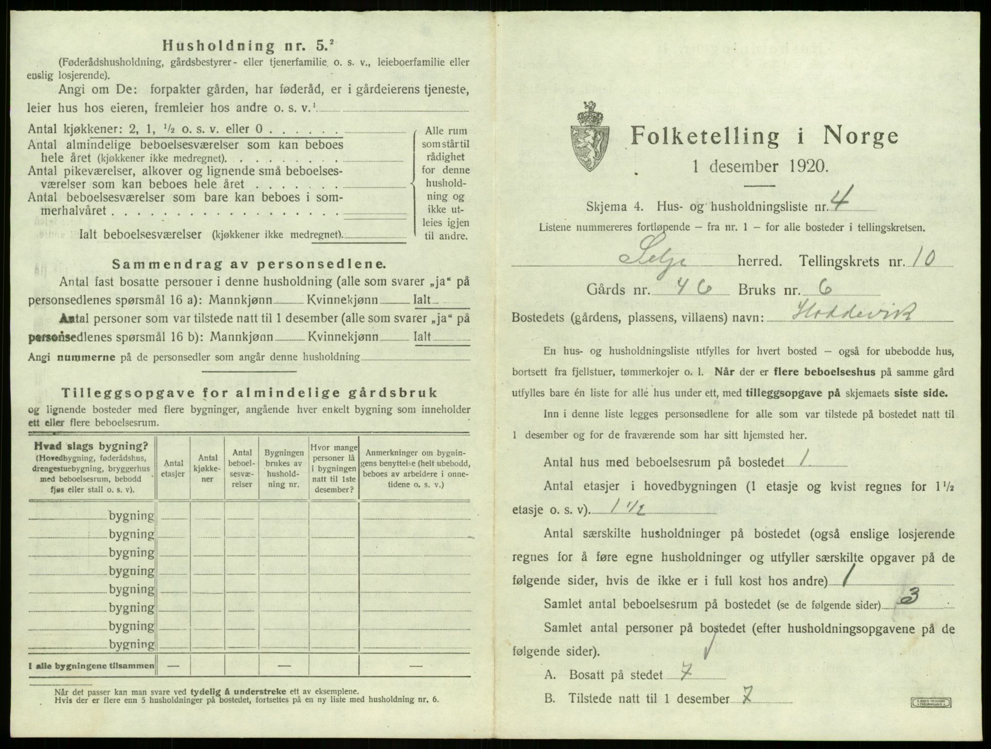 SAB, 1920 census for Selje, 1920, p. 590