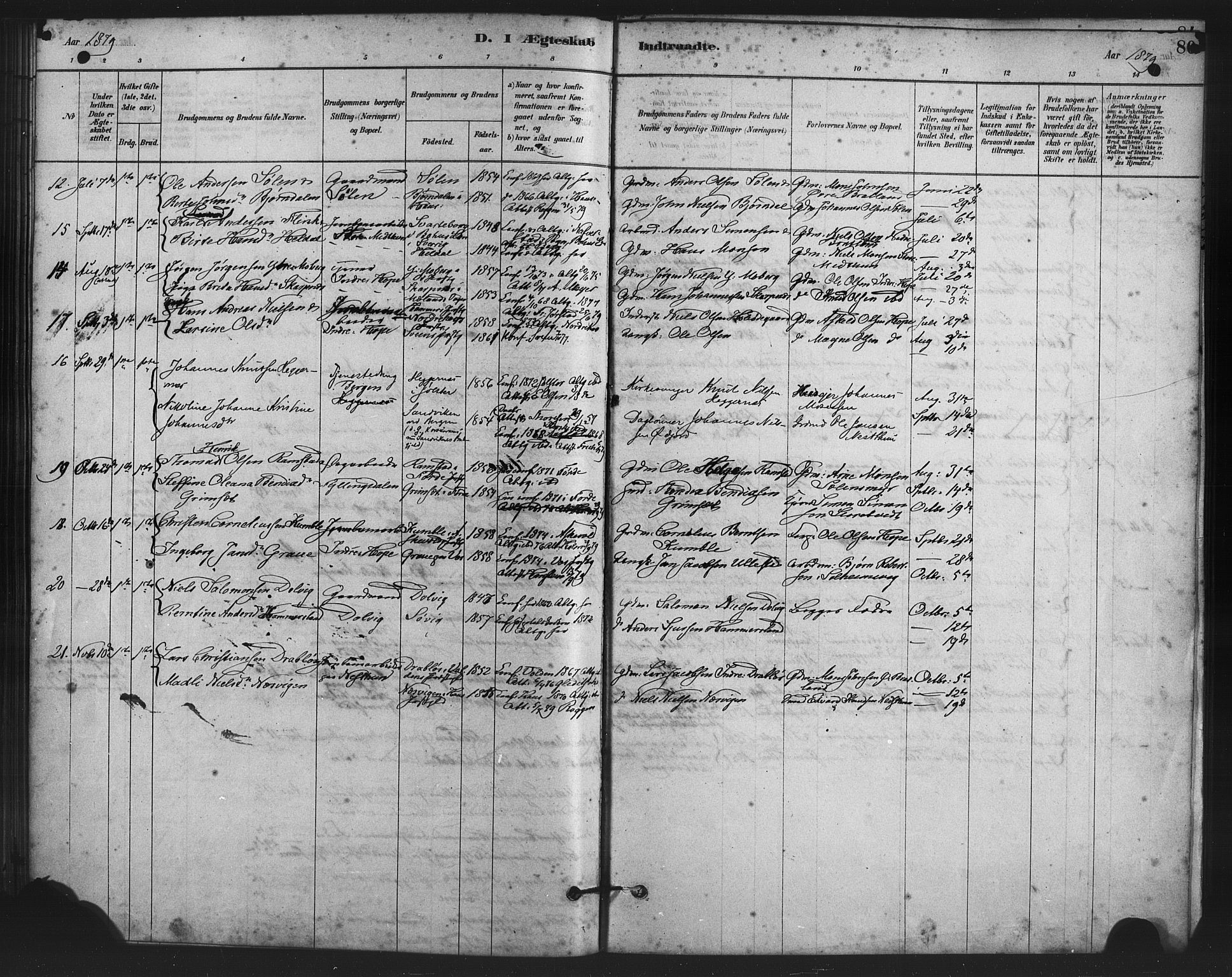 Fana Sokneprestembete, SAB/A-75101/H/Haa/Haai/L0001: Parish register (official) no. I 1, 1878-1888, p. 80