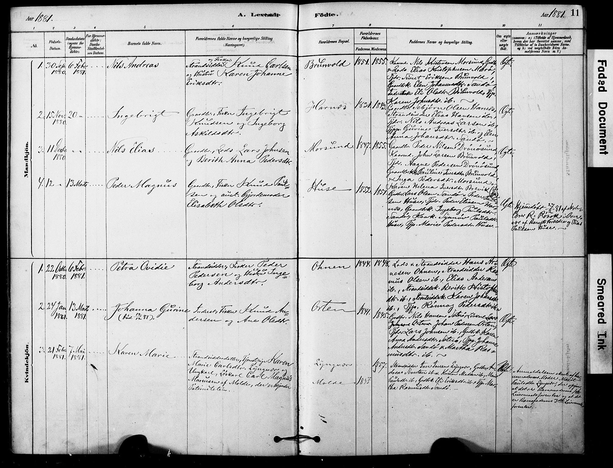 Ministerialprotokoller, klokkerbøker og fødselsregistre - Møre og Romsdal, AV/SAT-A-1454/561/L0729: Parish register (official) no. 561A03, 1878-1900, p. 11