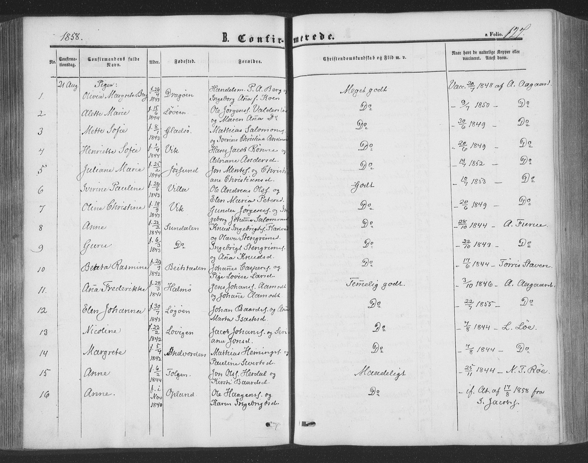 Ministerialprotokoller, klokkerbøker og fødselsregistre - Nord-Trøndelag, SAT/A-1458/773/L0615: Parish register (official) no. 773A06, 1857-1870, p. 127