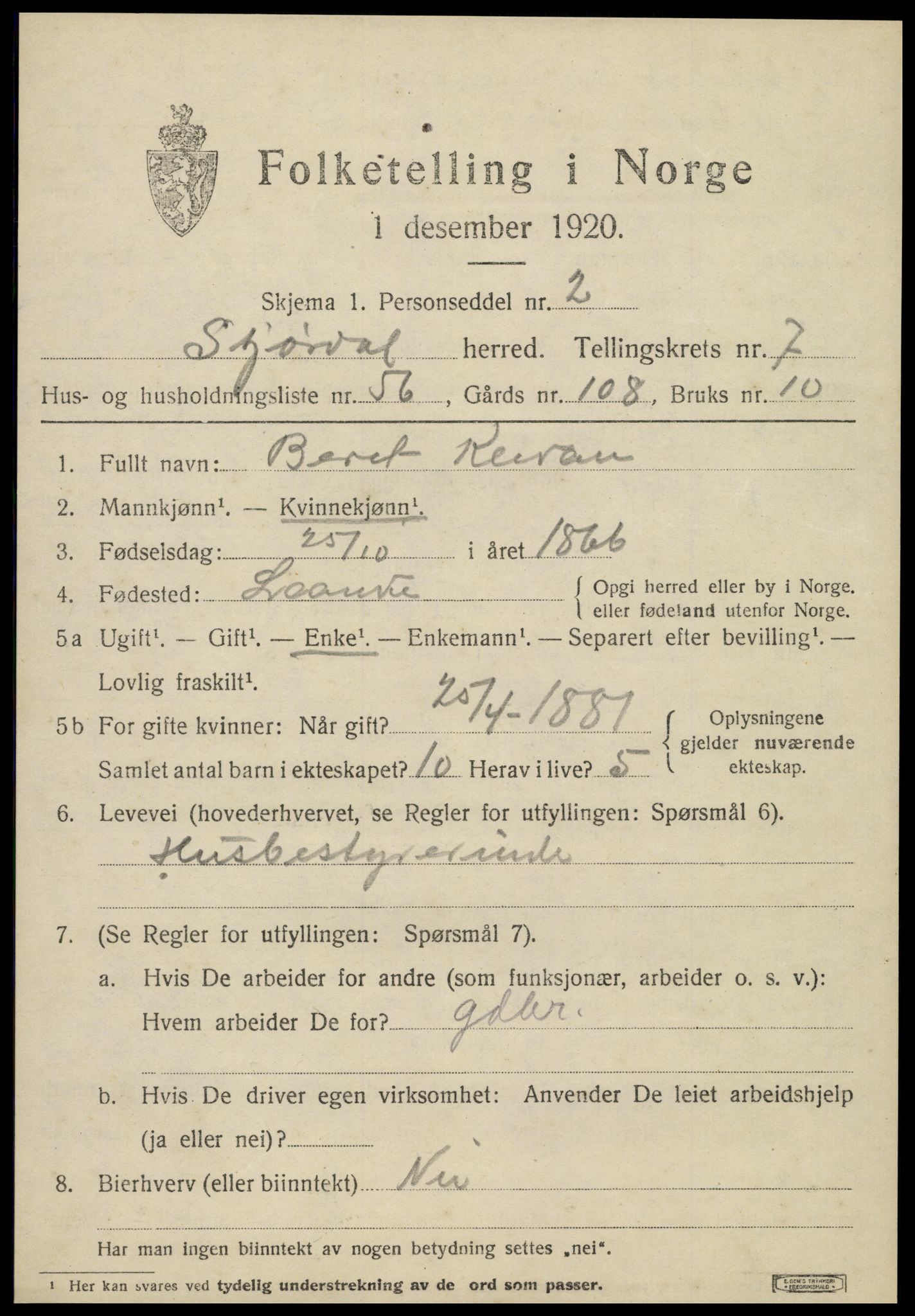 SAT, 1920 census for Stjørdal, 1920, p. 7764