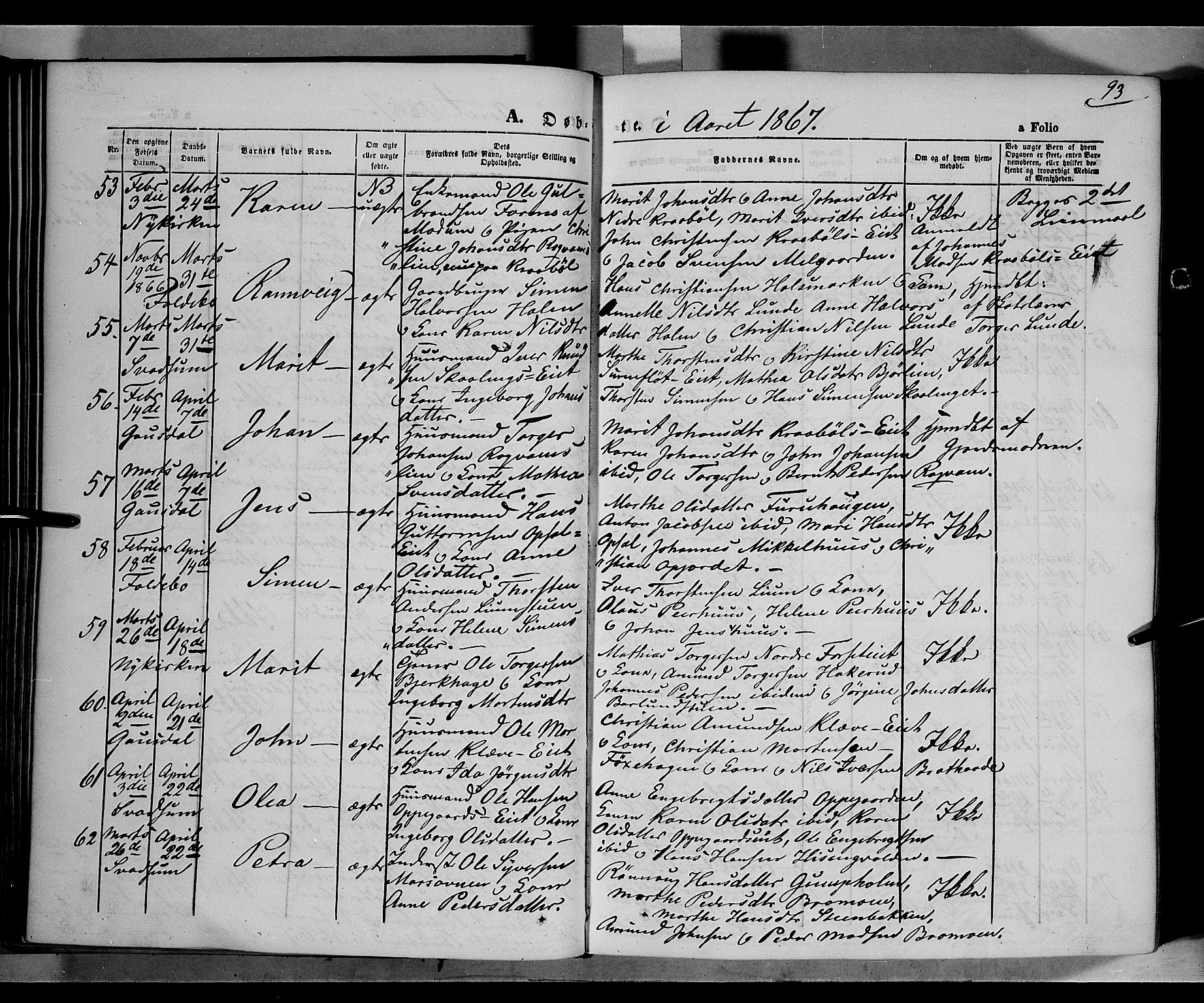 Gausdal prestekontor, AV/SAH-PREST-090/H/Ha/Haa/L0009: Parish register (official) no. 9, 1862-1873, p. 93