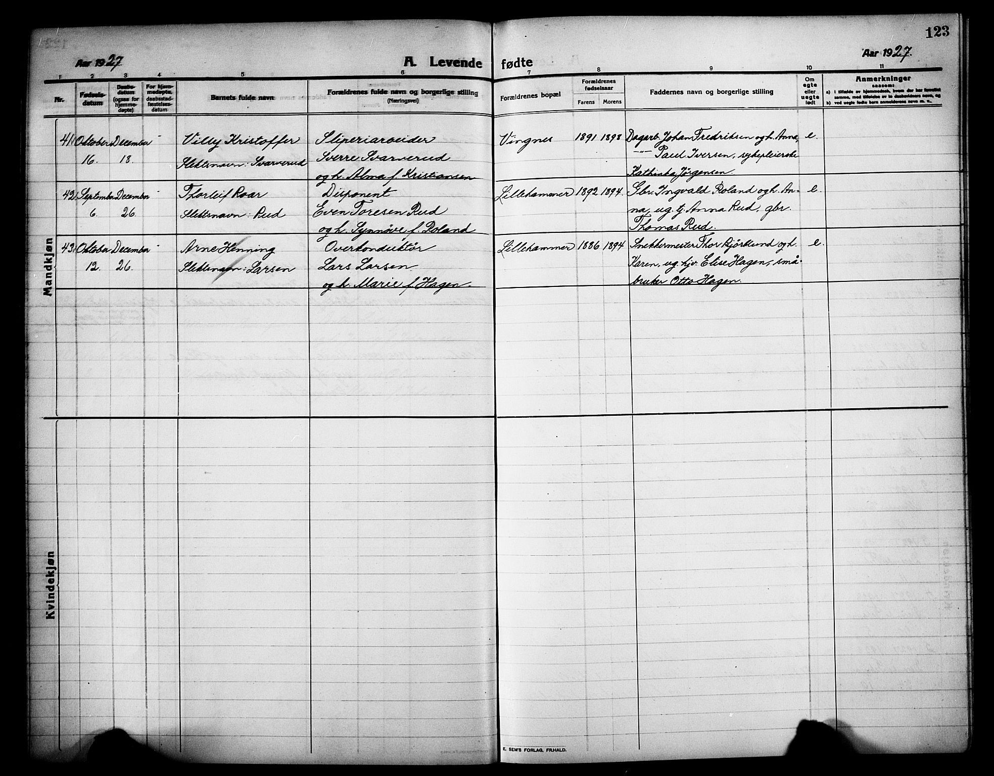 Lillehammer prestekontor, SAH/PREST-088/H/Ha/Hab/L0002: Parish register (copy) no. 2, 1913-1929, p. 123