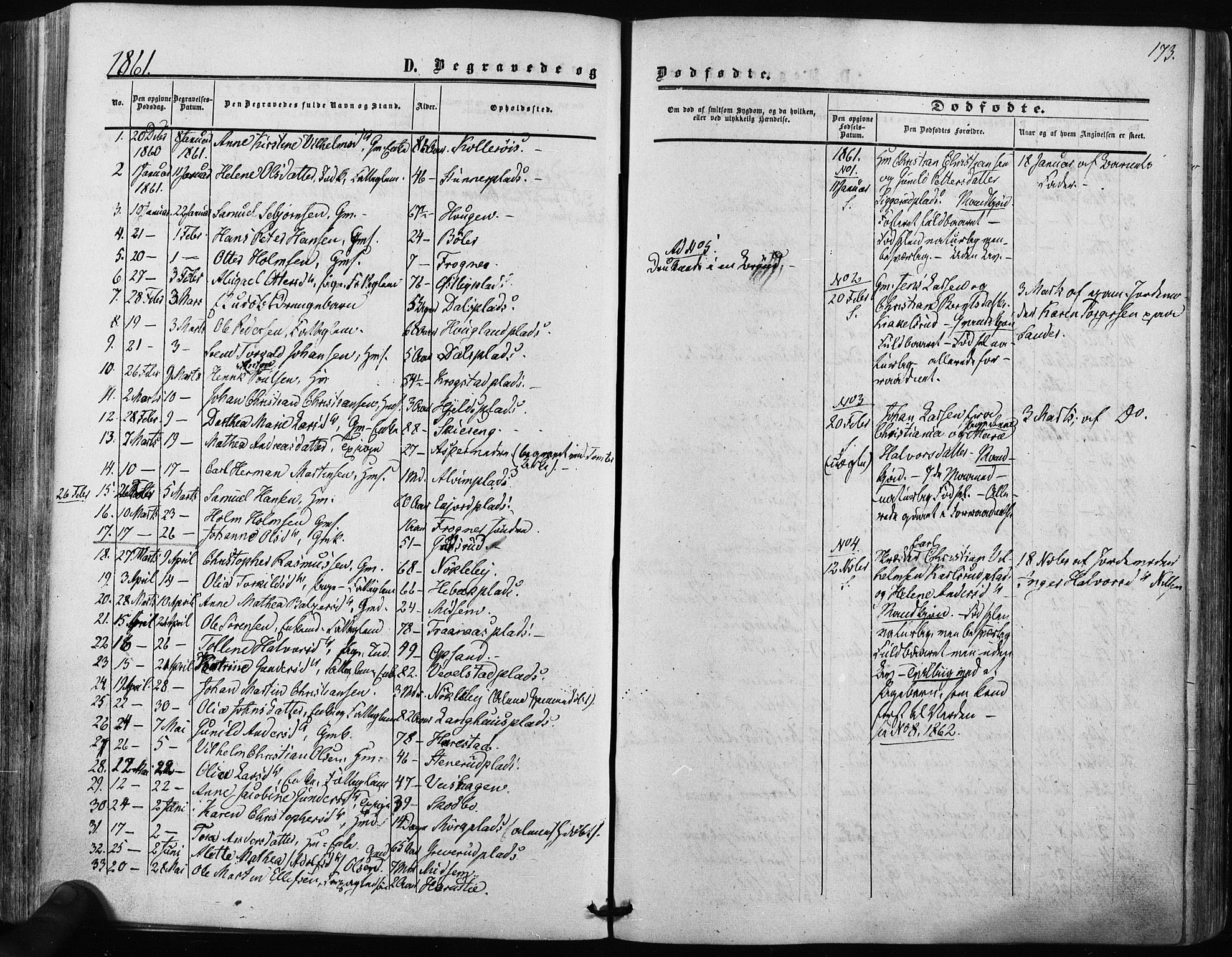 Kråkstad prestekontor Kirkebøker, SAO/A-10125a/F/Fa/L0007: Parish register (official) no. I 7, 1858-1870, p. 173