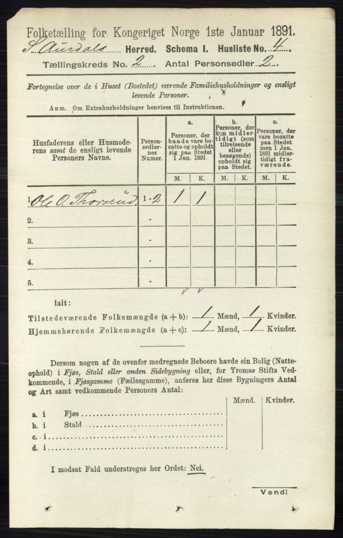 RA, 1891 census for 0540 Sør-Aurdal, 1891, p. 733