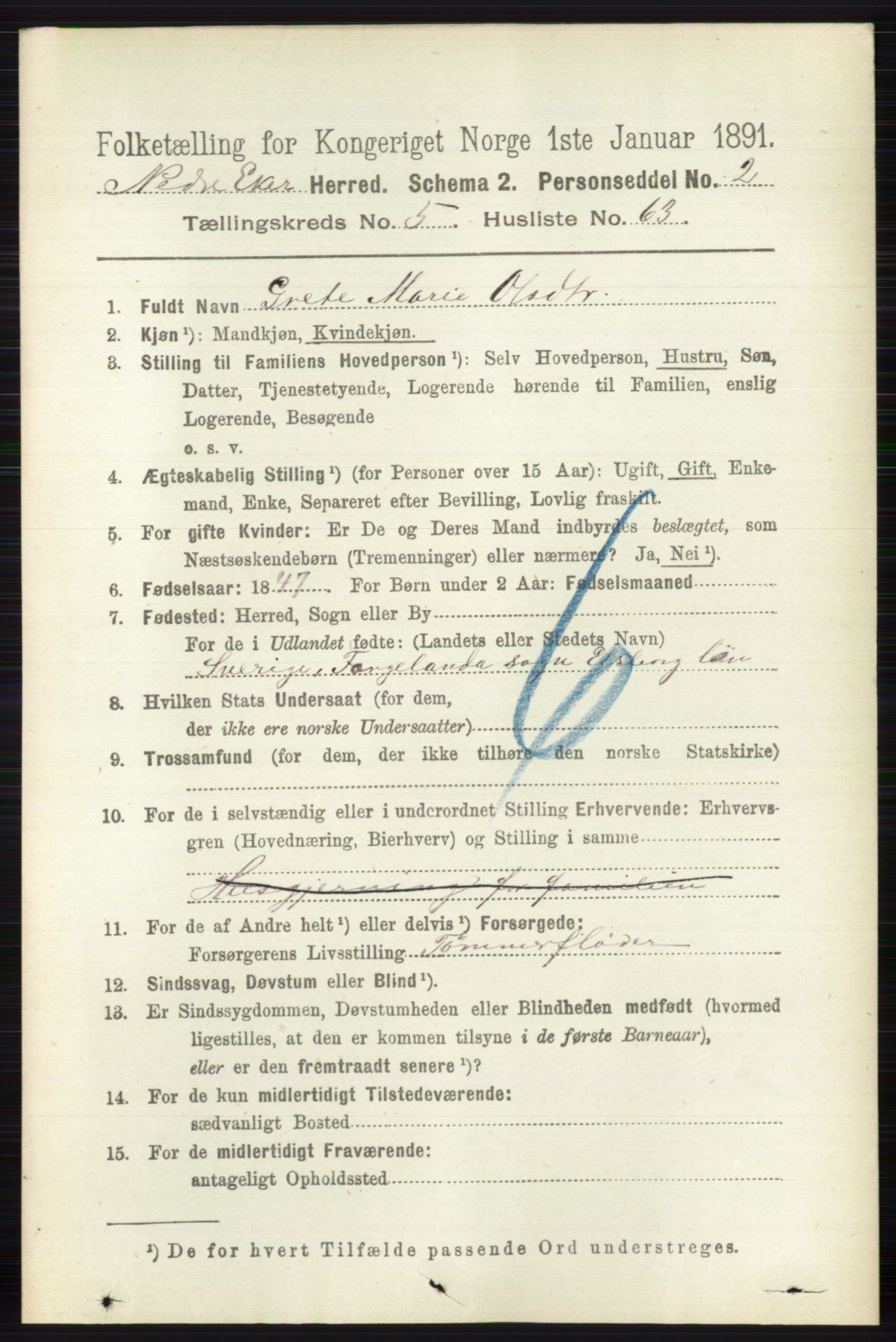 RA, 1891 census for 0625 Nedre Eiker, 1891, p. 2712