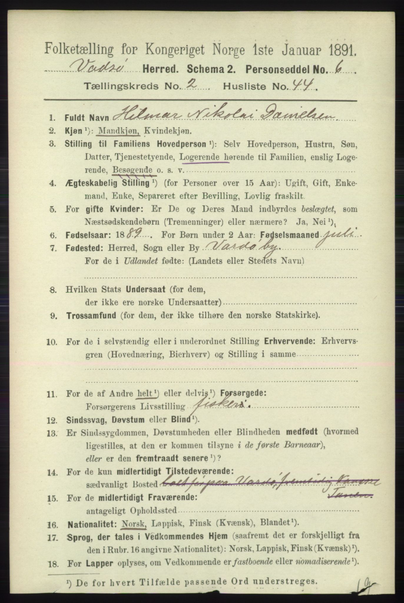 RA, 1891 census for 2029 Vadsø, 1891, p. 741