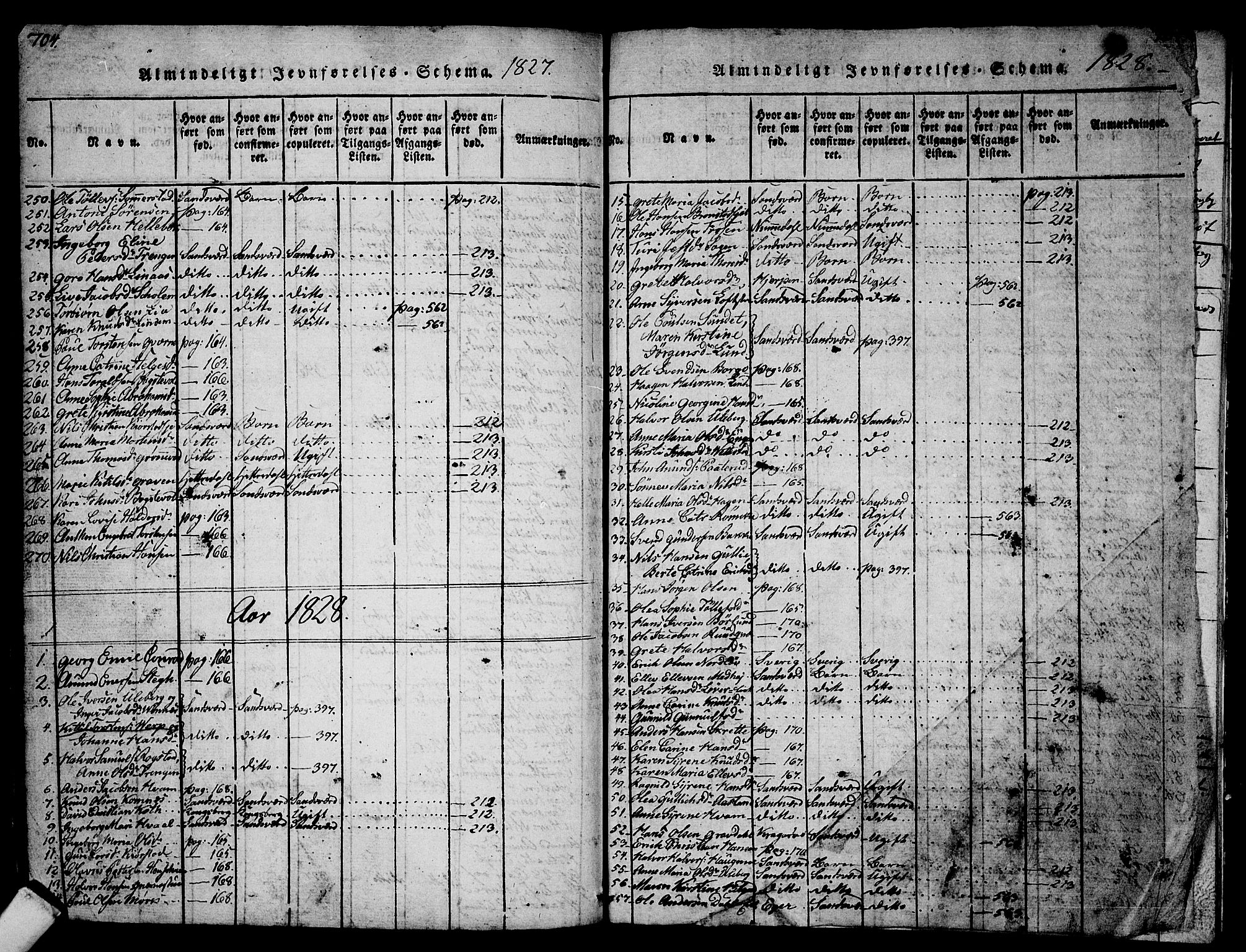 Sandsvær kirkebøker, AV/SAKO-A-244/G/Ga/L0003: Parish register (copy) no. I 3, 1817-1839, p. 704-705