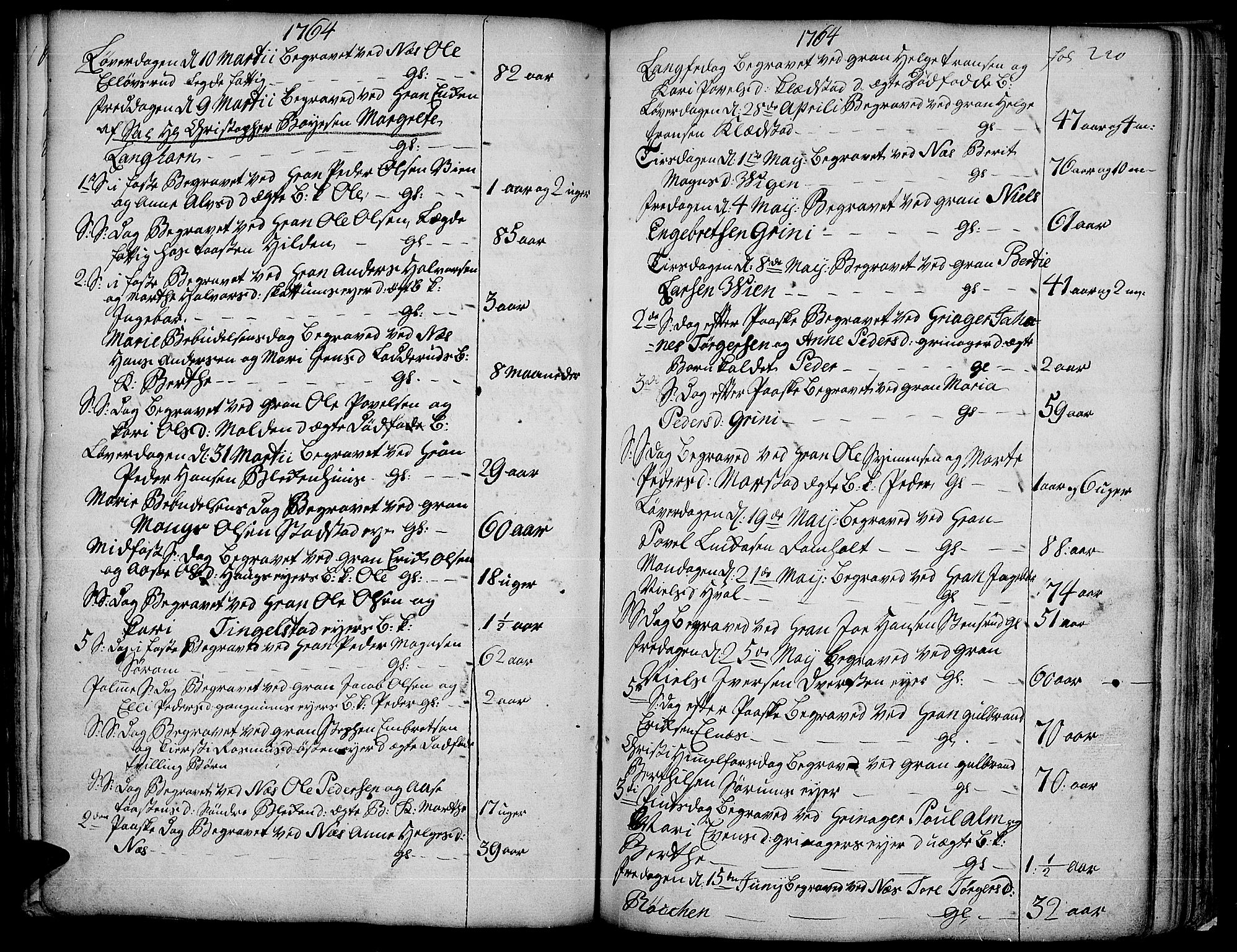 Gran prestekontor, SAH/PREST-112/H/Ha/Haa/L0004: Parish register (official) no. 4, 1759-1775, p. 220