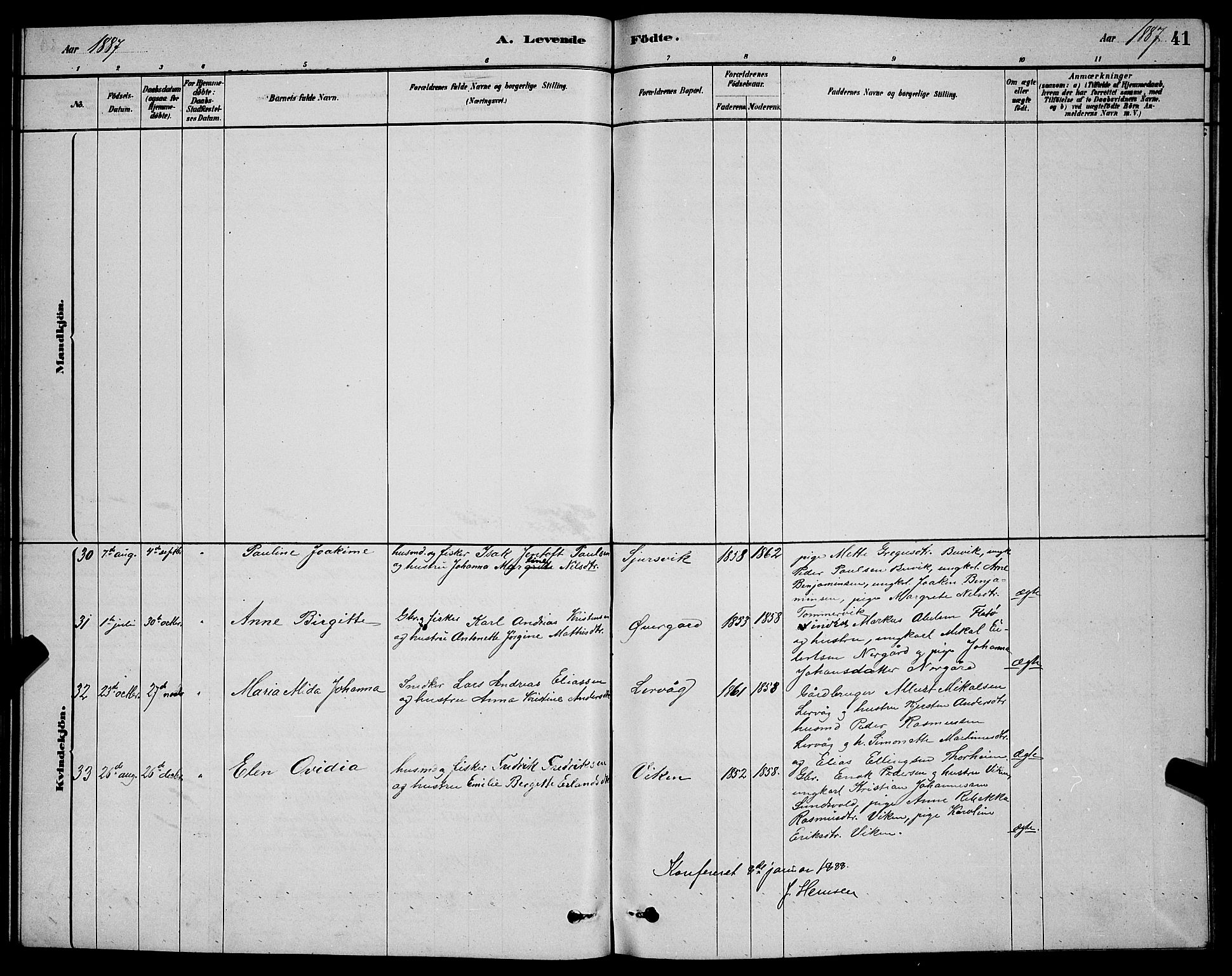 Sand/Bjarkøy sokneprestkontor, AV/SATØ-S-0811/I/Ia/Iab/L0002klokker: Parish register (copy) no. 2, 1878-1890, p. 41