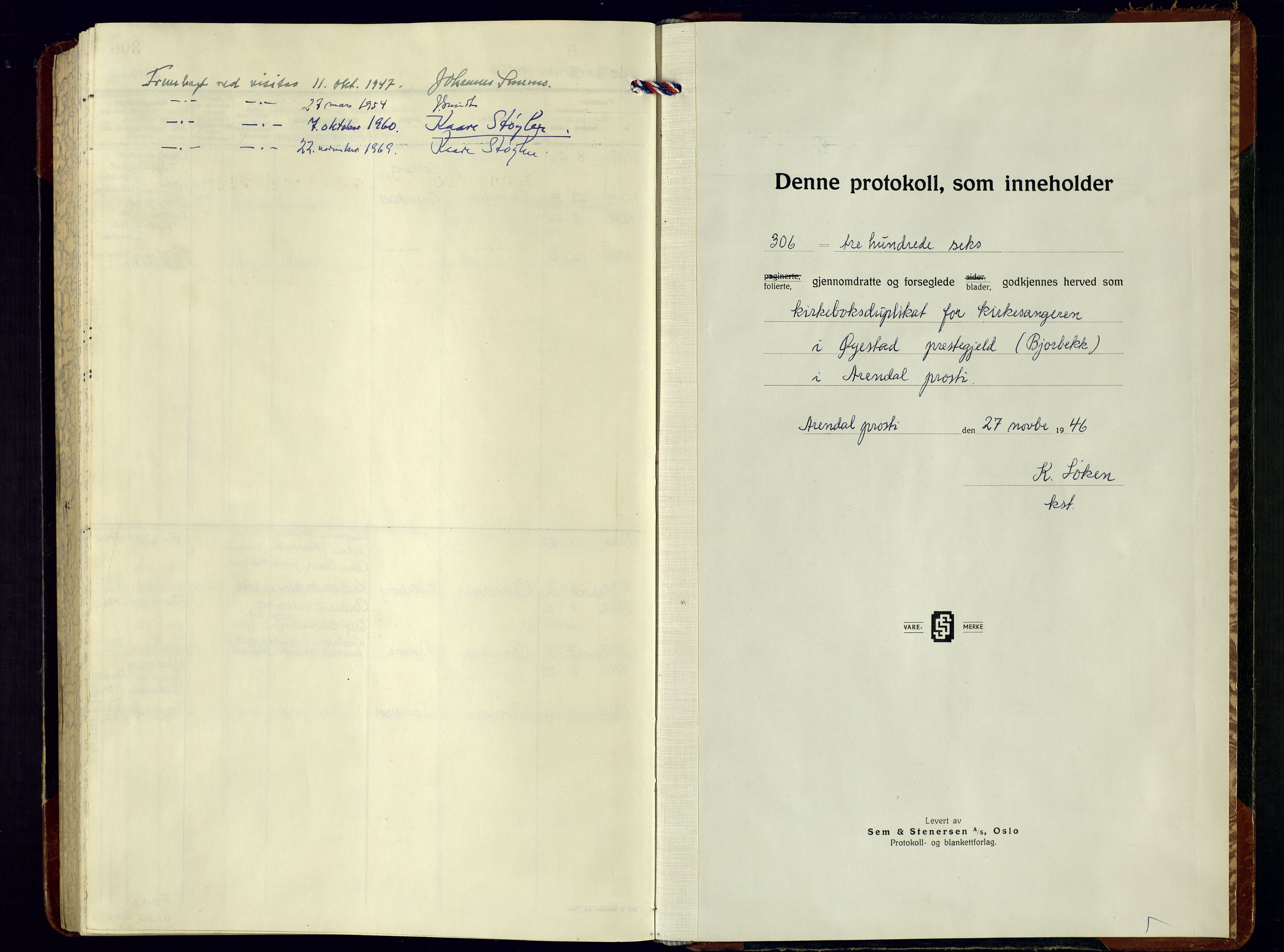 Øyestad sokneprestkontor, SAK/1111-0049/F/Fb/L0014: Parish register (copy) no. B-14, 1946-1966