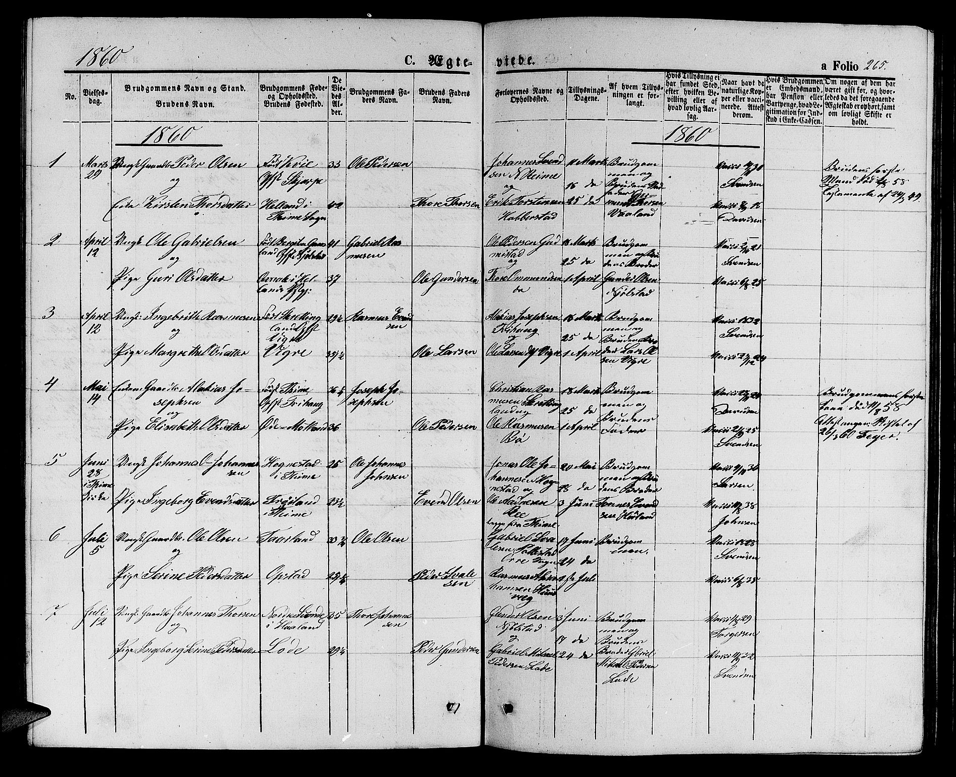 Hå sokneprestkontor, SAST/A-101801/001/30BB/L0001: Parish register (copy) no. B 1, 1854-1883, p. 265