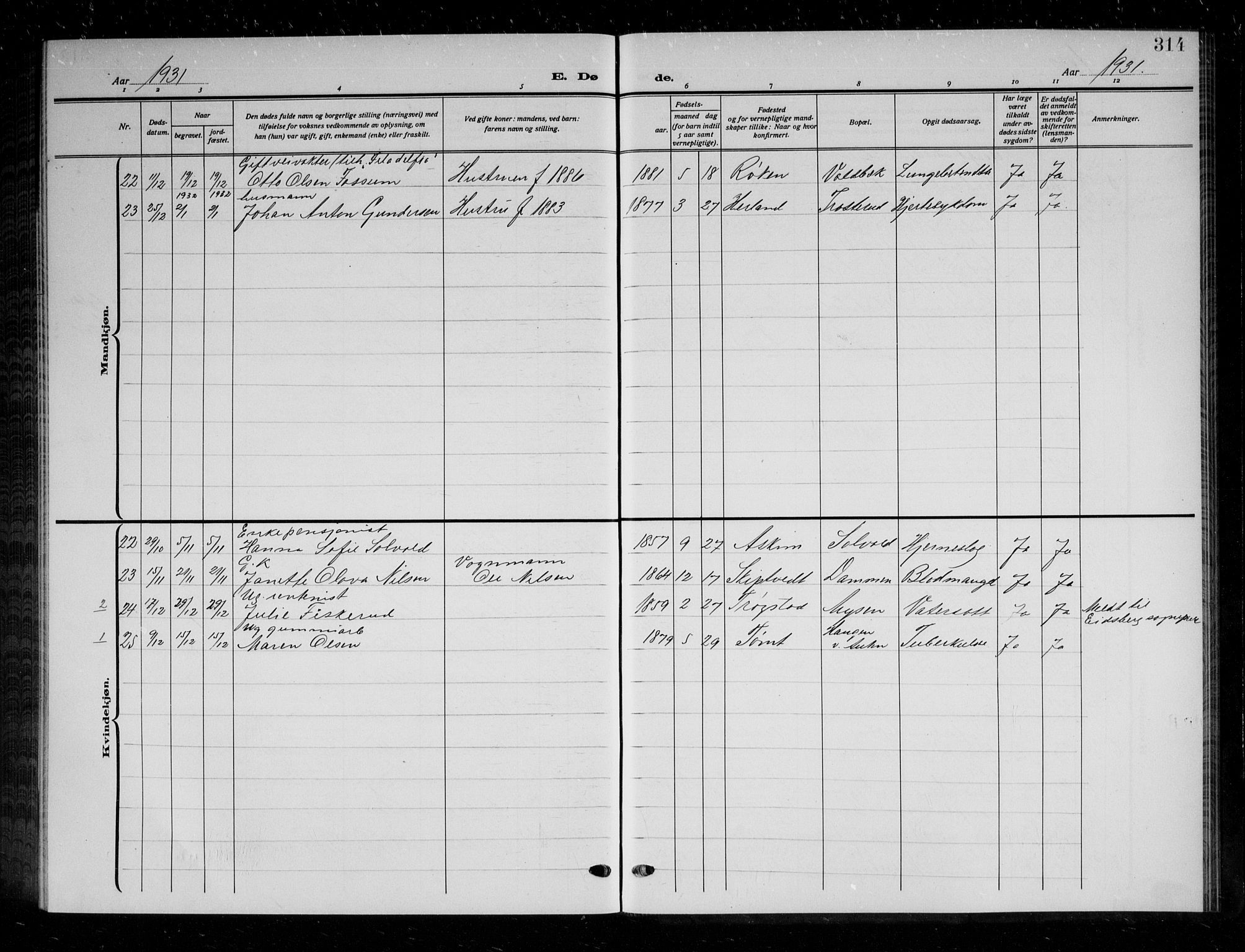 Askim prestekontor Kirkebøker, AV/SAO-A-10900/G/Ga/L0003: Parish register (copy) no. 3, 1921-1937, p. 314