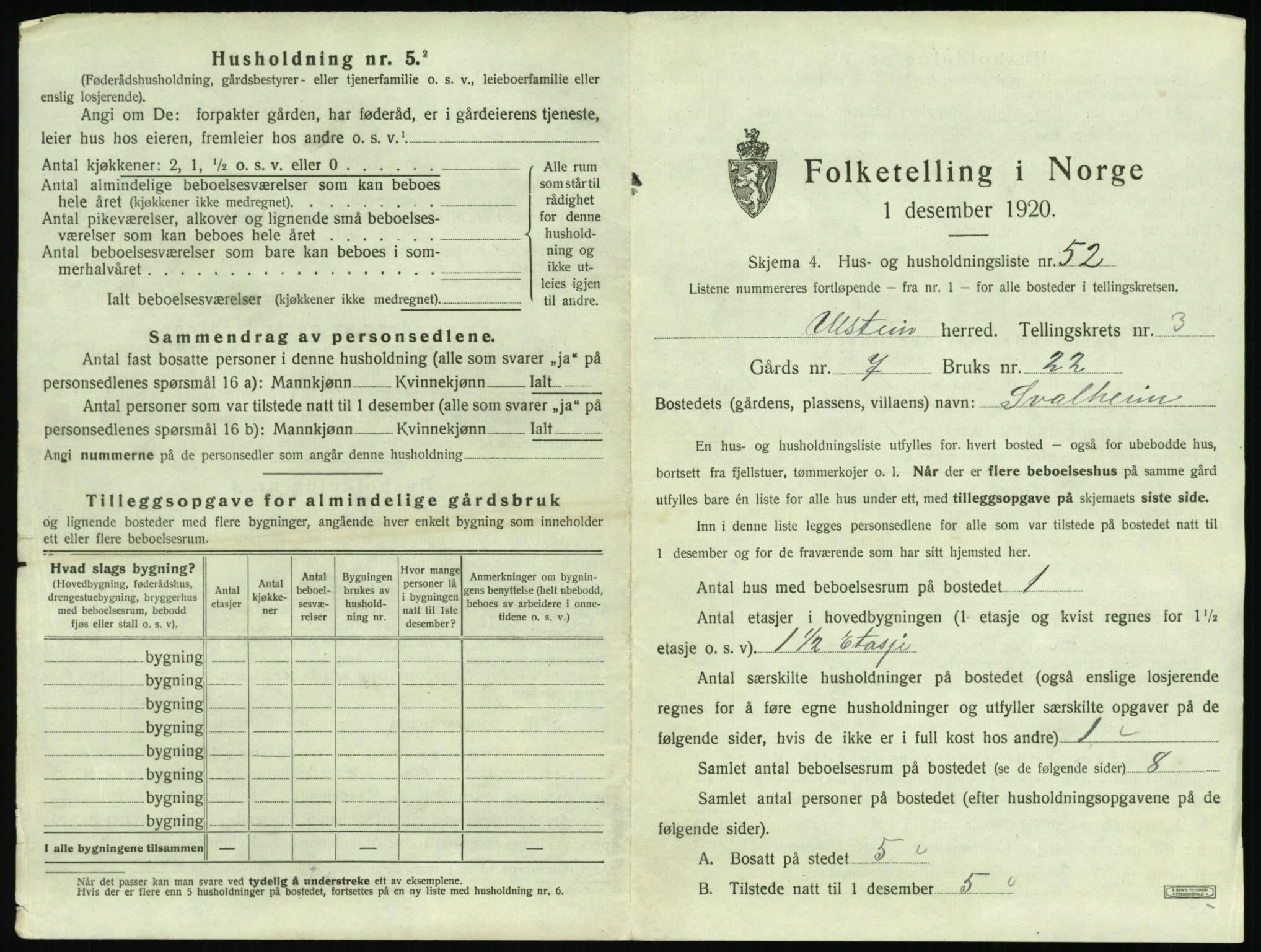 SAT, 1920 census for Ulstein, 1920, p. 274