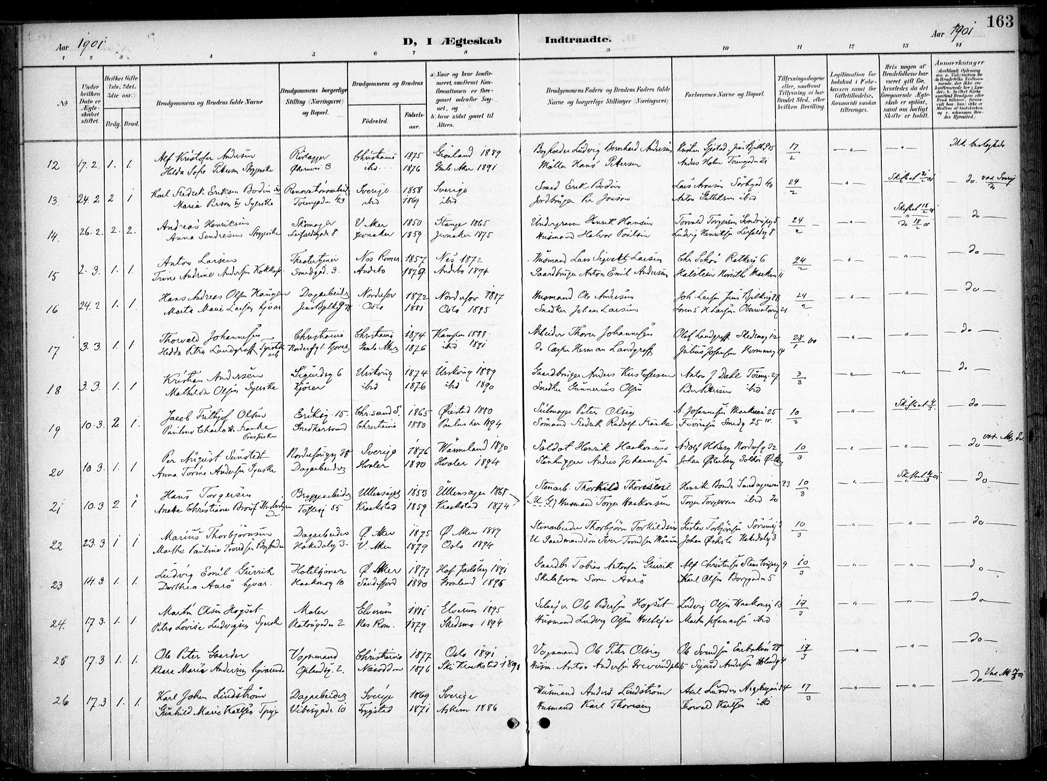 Kampen prestekontor Kirkebøker, AV/SAO-A-10853/F/Fa/L0009: Parish register (official) no. I 9, 1899-1911, p. 163