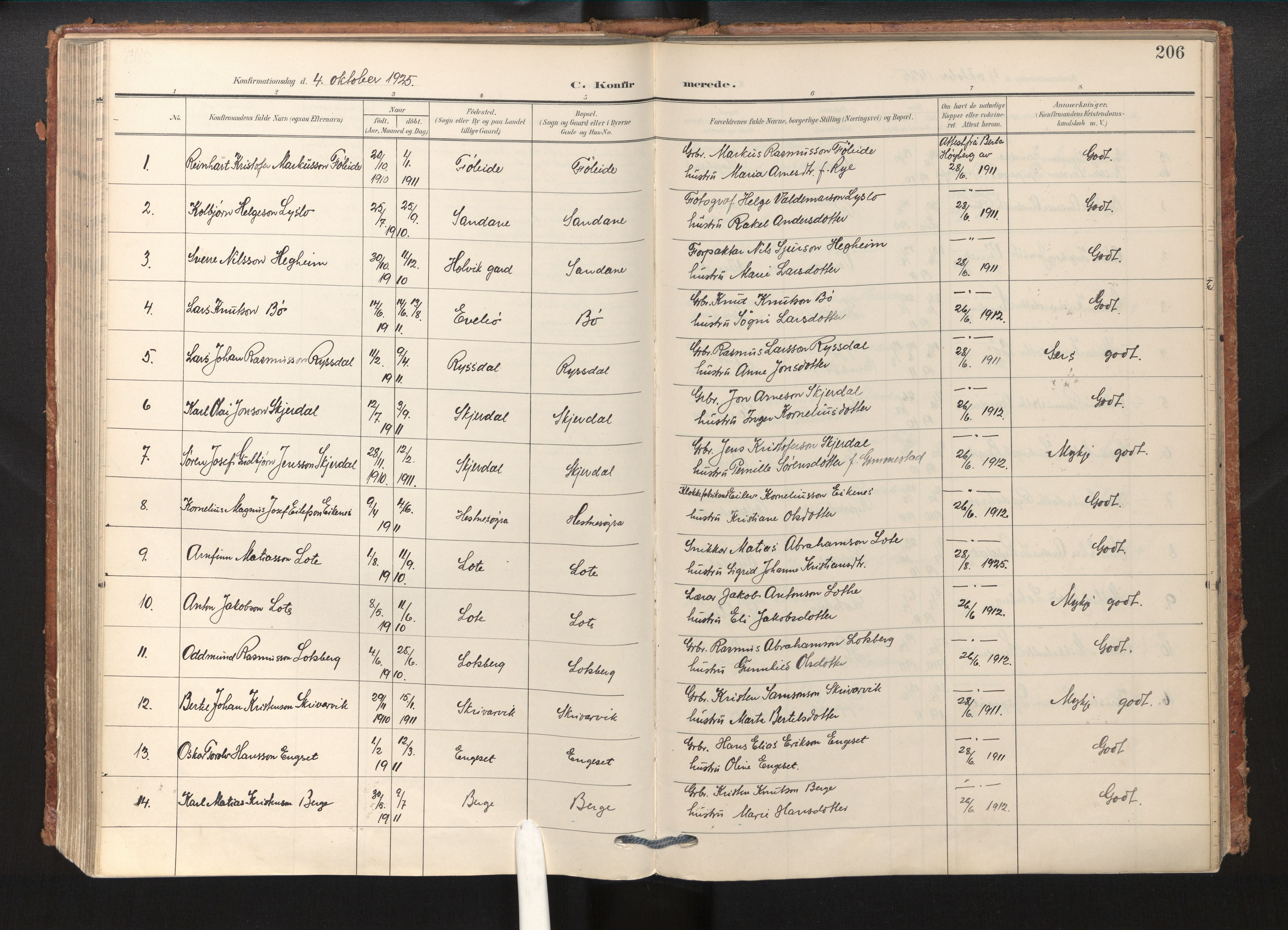 Gloppen sokneprestembete, SAB/A-80101/H/Haa/Haab/L0002: Parish register (official) no. B 2, 1906-1932, p. 205b-206a