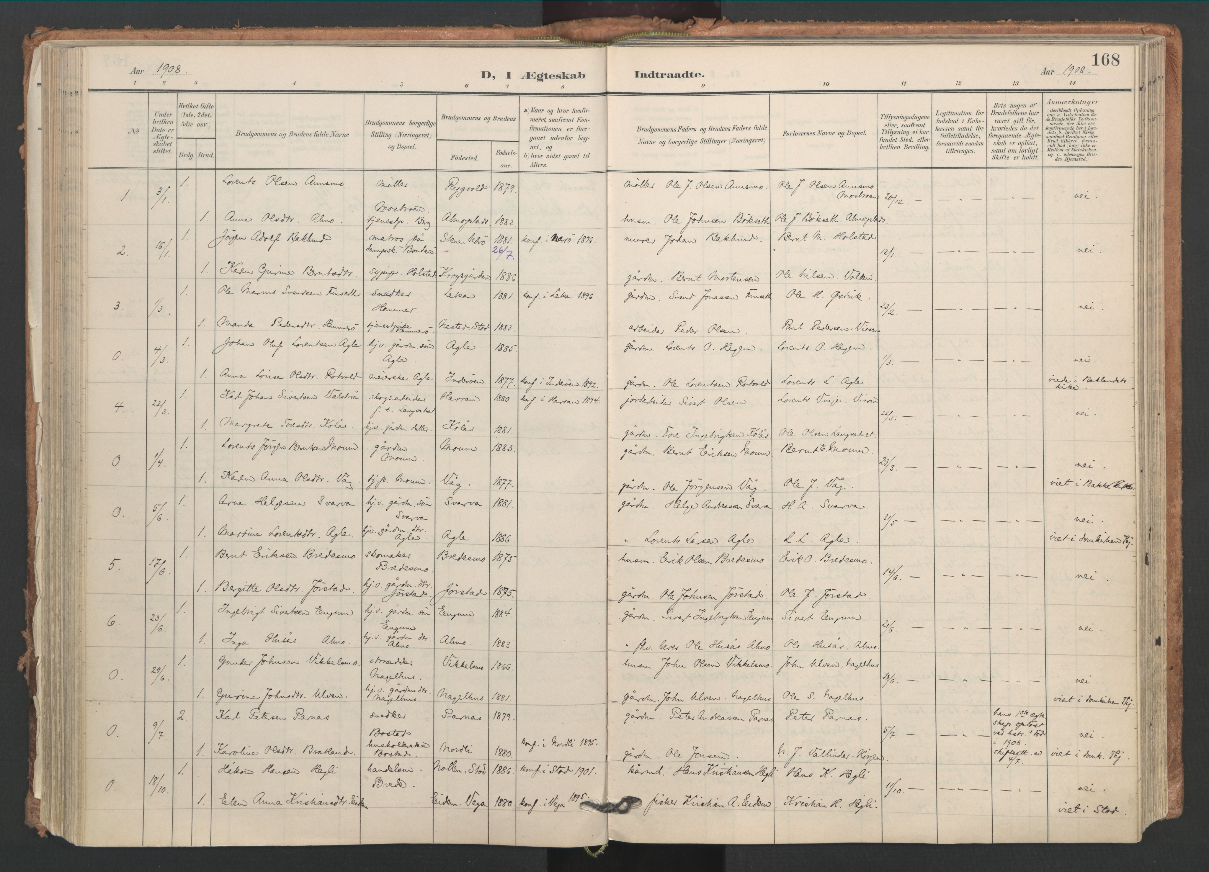 Ministerialprotokoller, klokkerbøker og fødselsregistre - Nord-Trøndelag, SAT/A-1458/749/L0477: Parish register (official) no. 749A11, 1902-1927, p. 168