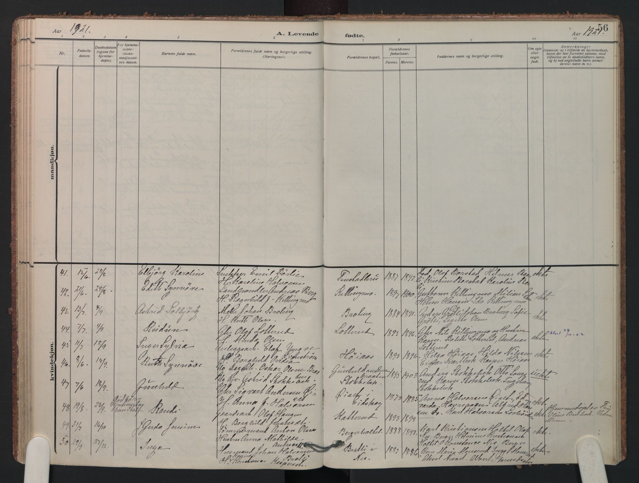 Aurskog prestekontor Kirkebøker, SAO/A-10304a/F/Fa/L0014: Parish register (official) no. I 14, 1911-1926, p. 56