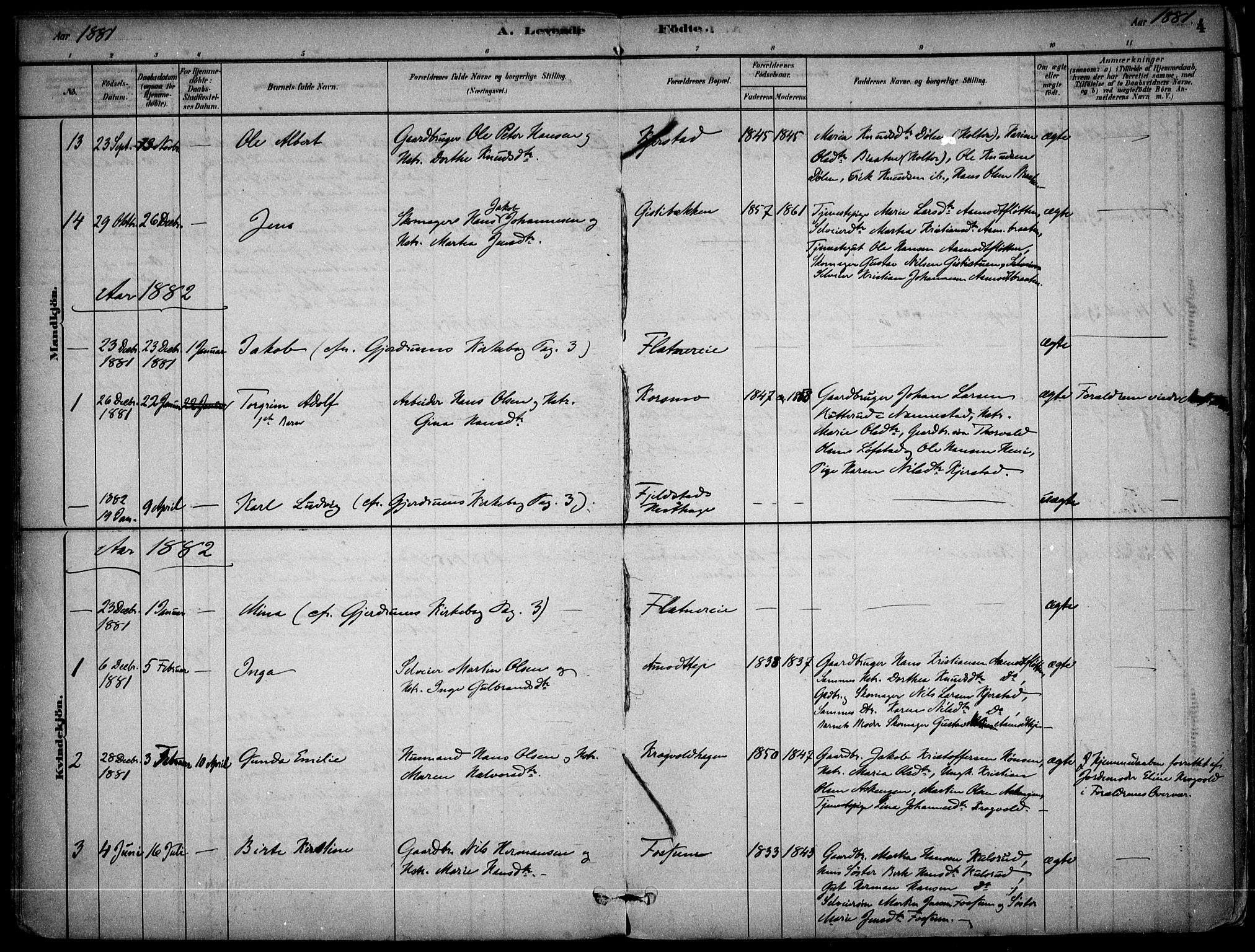 Gjerdrum prestekontor Kirkebøker, AV/SAO-A-10412b/F/Fb/L0001: Parish register (official) no. II 1, 1881-1921, p. 4