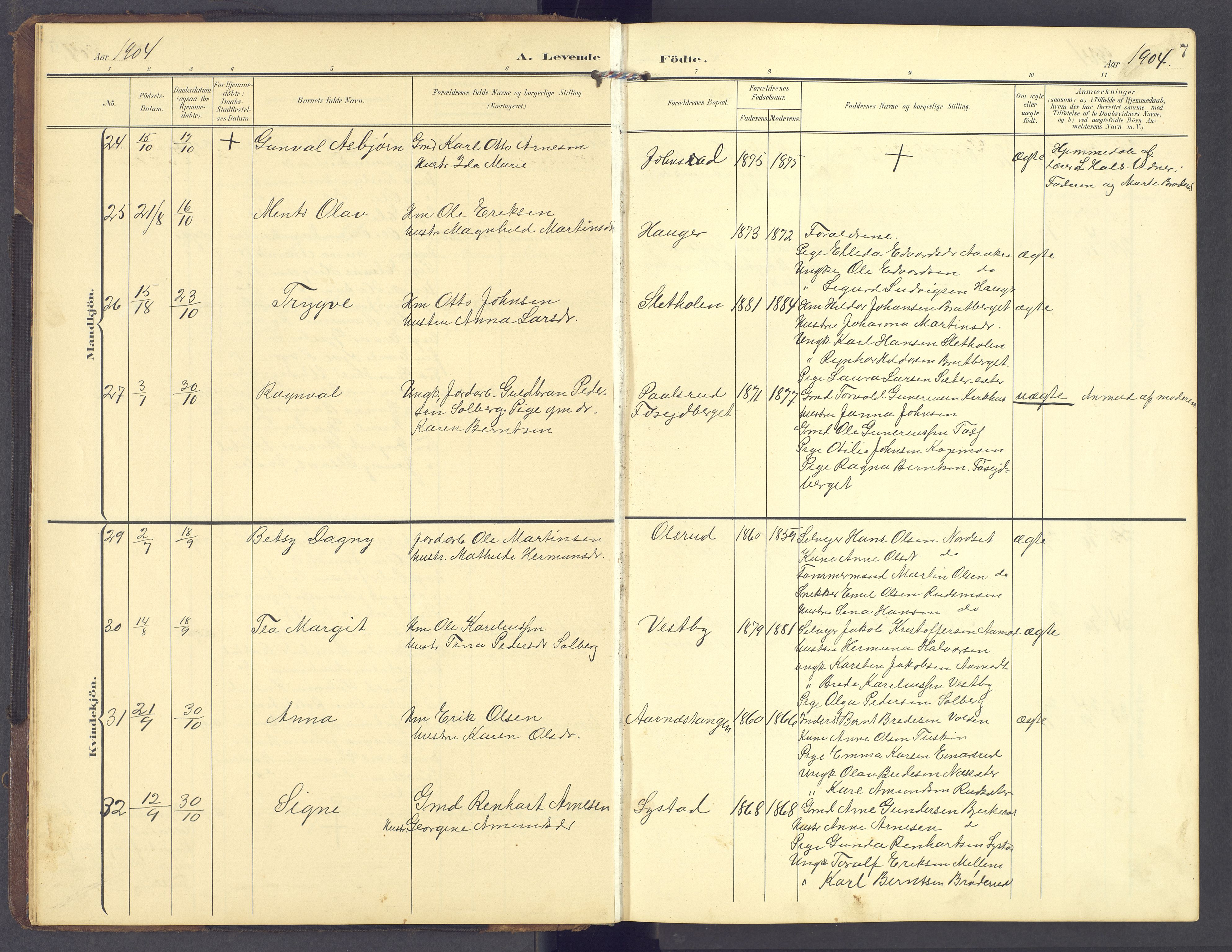 Brandval prestekontor, AV/SAH-PREST-034/H/Ha/Hab/L0003: Parish register (copy) no. 3, 1904-1917, p. 7