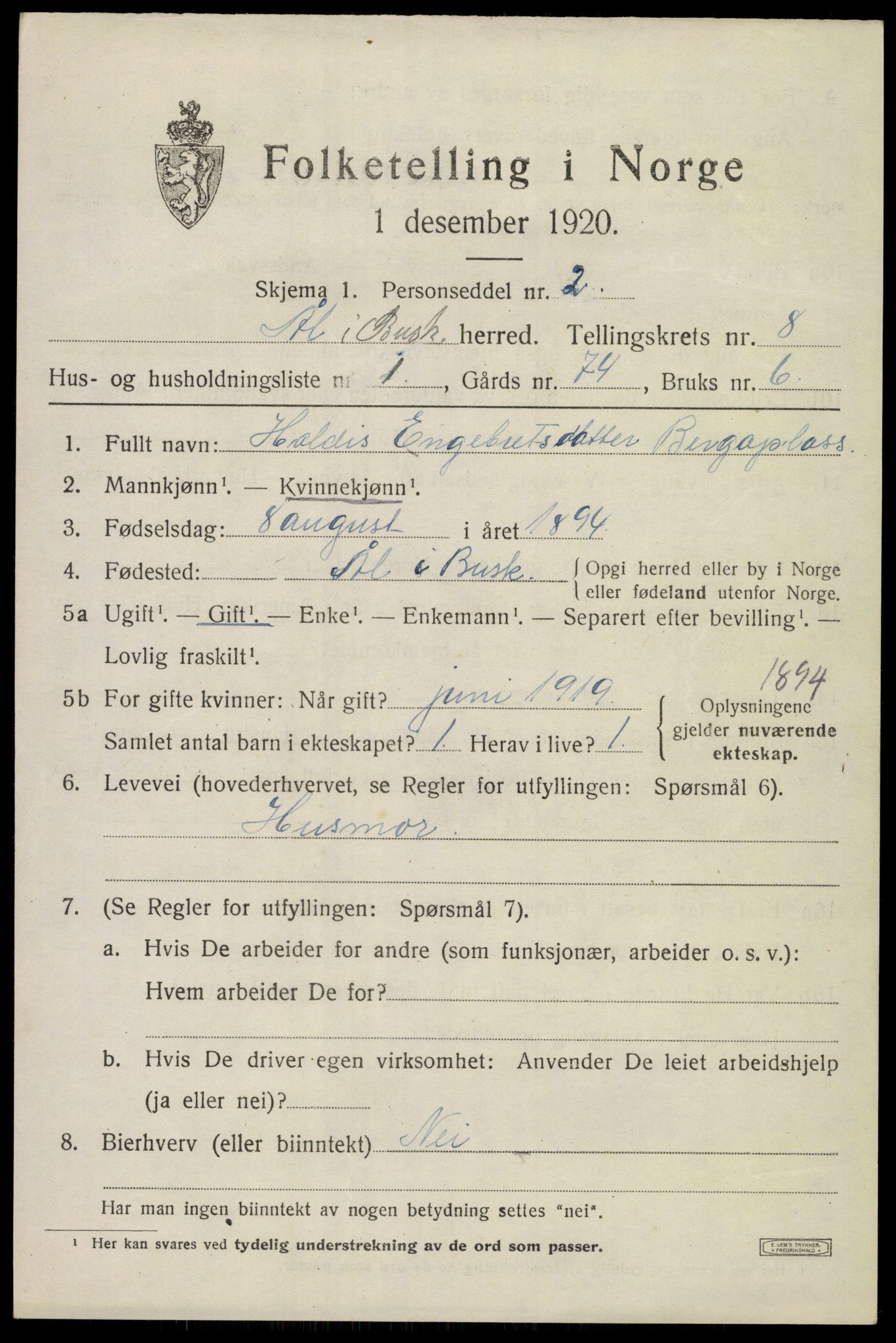 SAKO, 1920 census for Ål, 1920, p. 5350