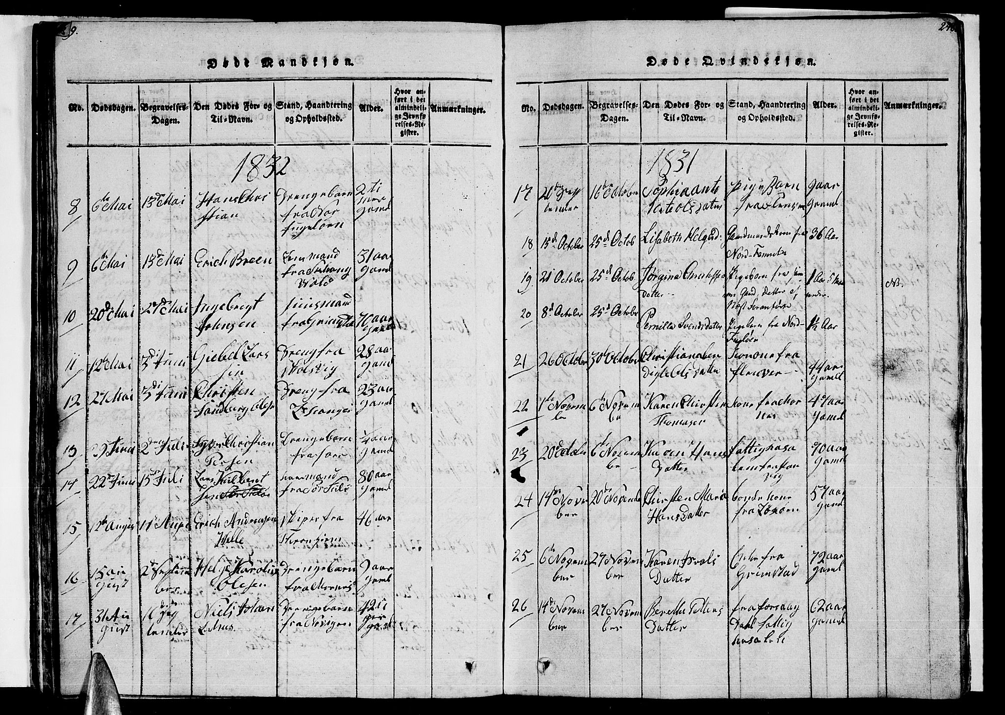 Ministerialprotokoller, klokkerbøker og fødselsregistre - Nordland, AV/SAT-A-1459/805/L0105: Parish register (copy) no. 805C01, 1820-1839, p. 239-240