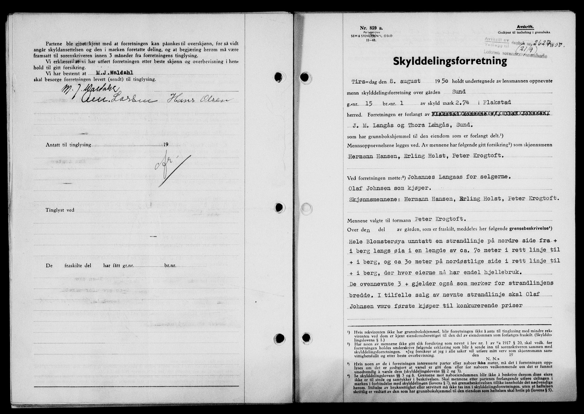Lofoten sorenskriveri, SAT/A-0017/1/2/2C/L0024a: Mortgage book no. 24a, 1950-1950, Diary no: : 2627/1950