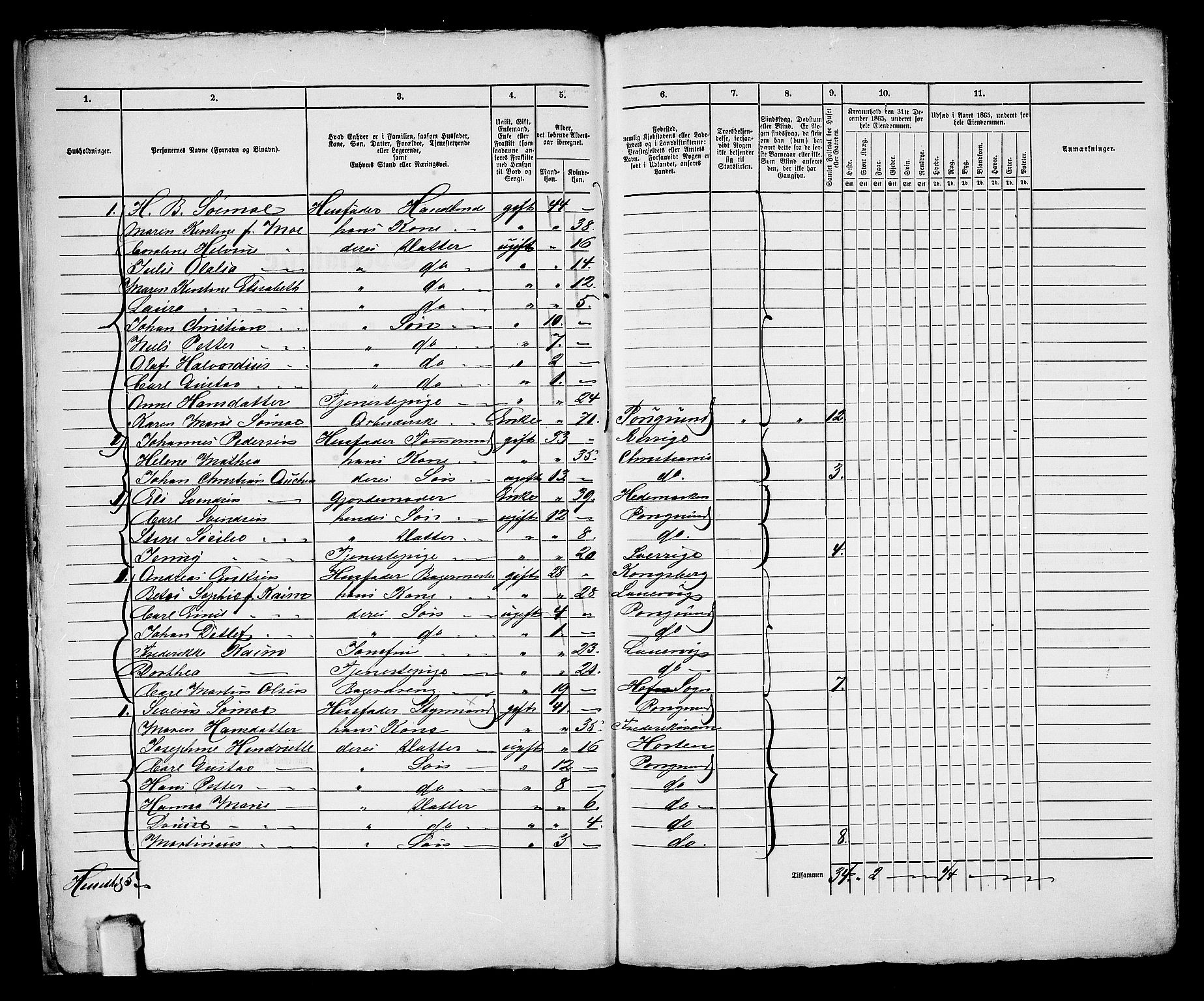 RA, 1865 census for Porsgrunn, 1865, p. 15