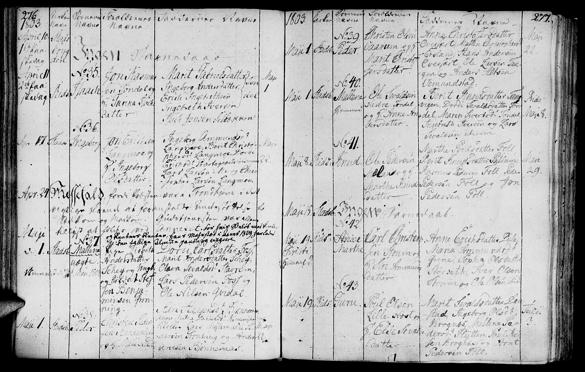 Ministerialprotokoller, klokkerbøker og fødselsregistre - Sør-Trøndelag, AV/SAT-A-1456/646/L0606: Parish register (official) no. 646A04, 1791-1805, p. 276-277