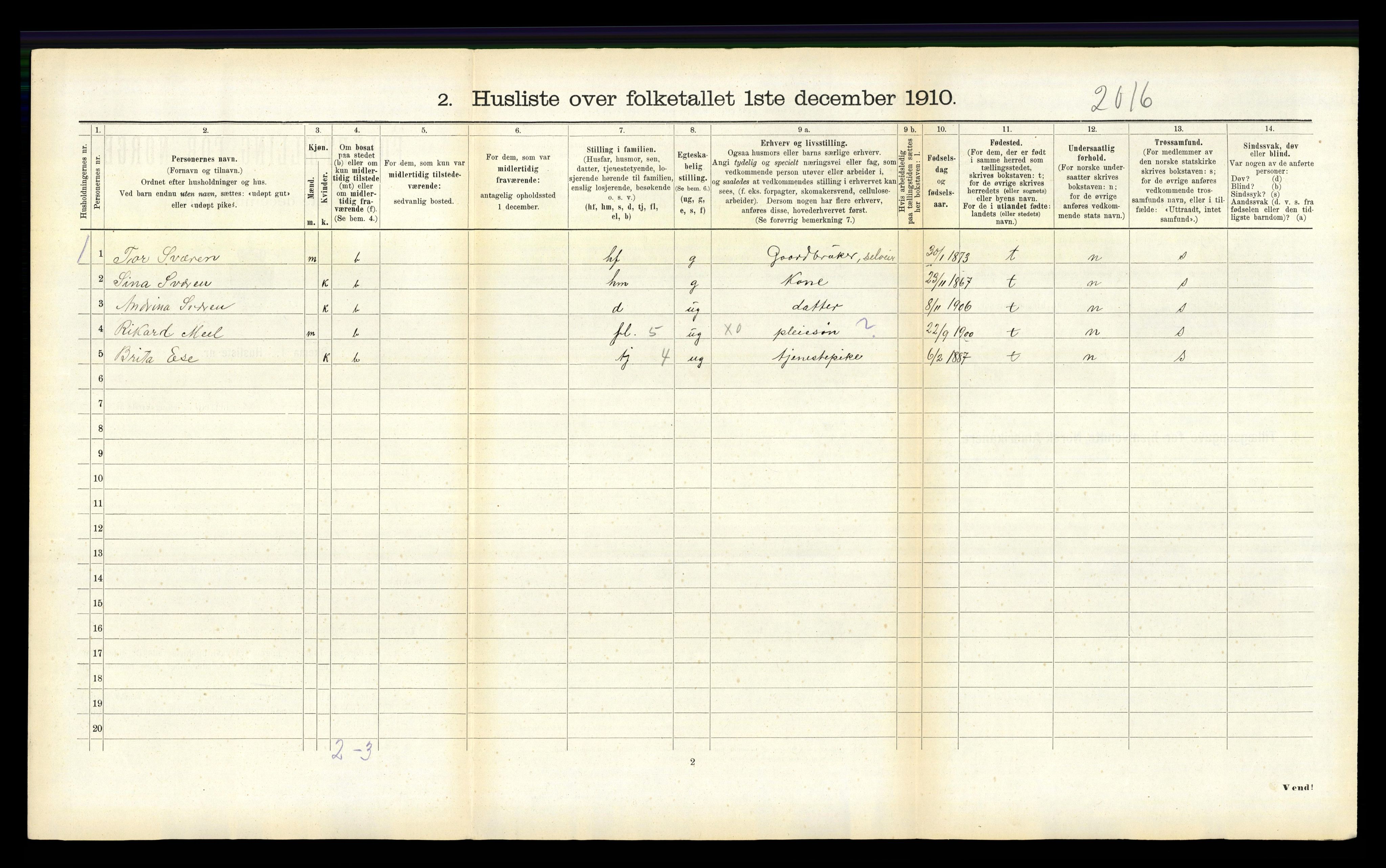 RA, 1910 census for Balestrand, 1910, p. 315