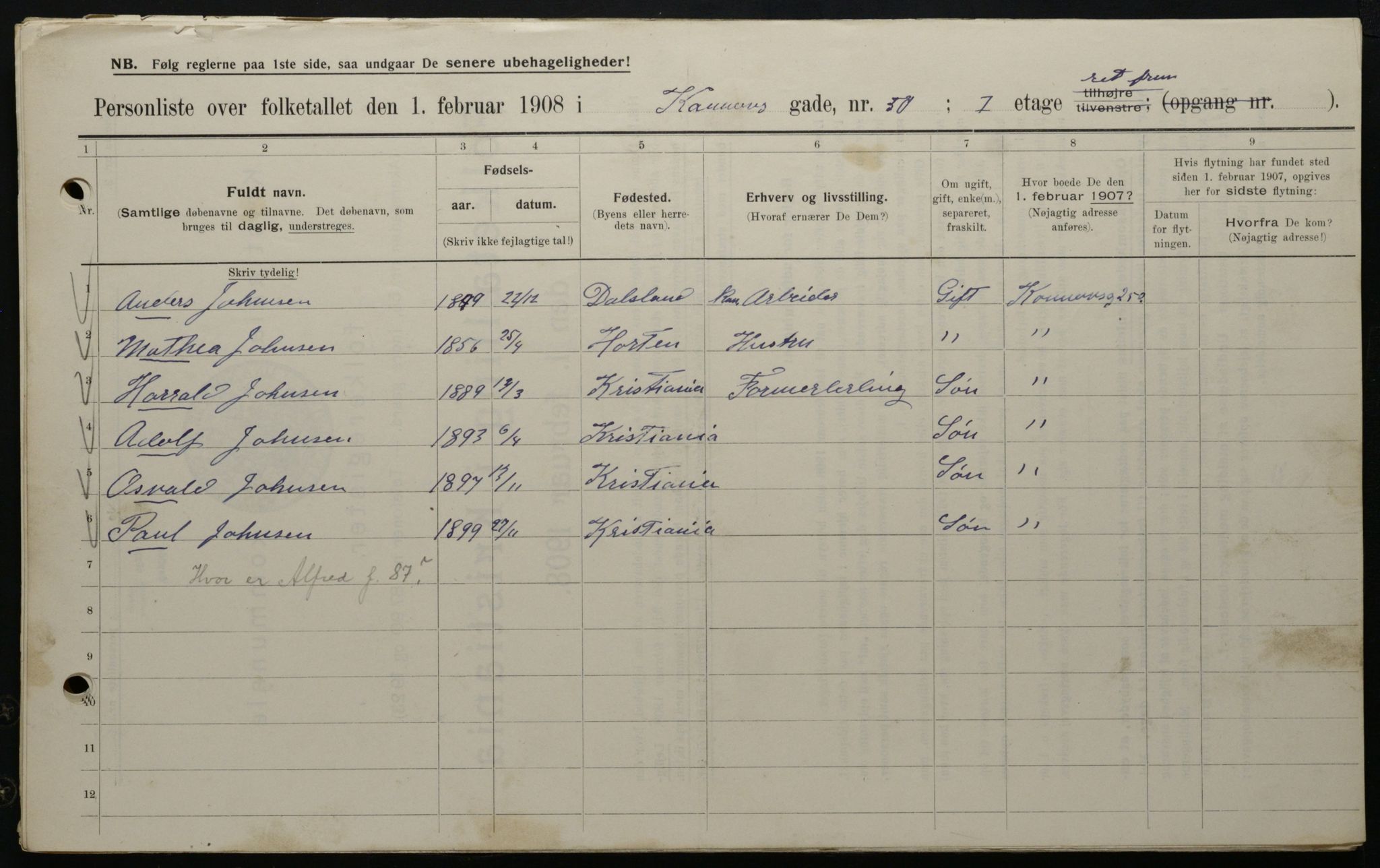 OBA, Municipal Census 1908 for Kristiania, 1908, p. 47788