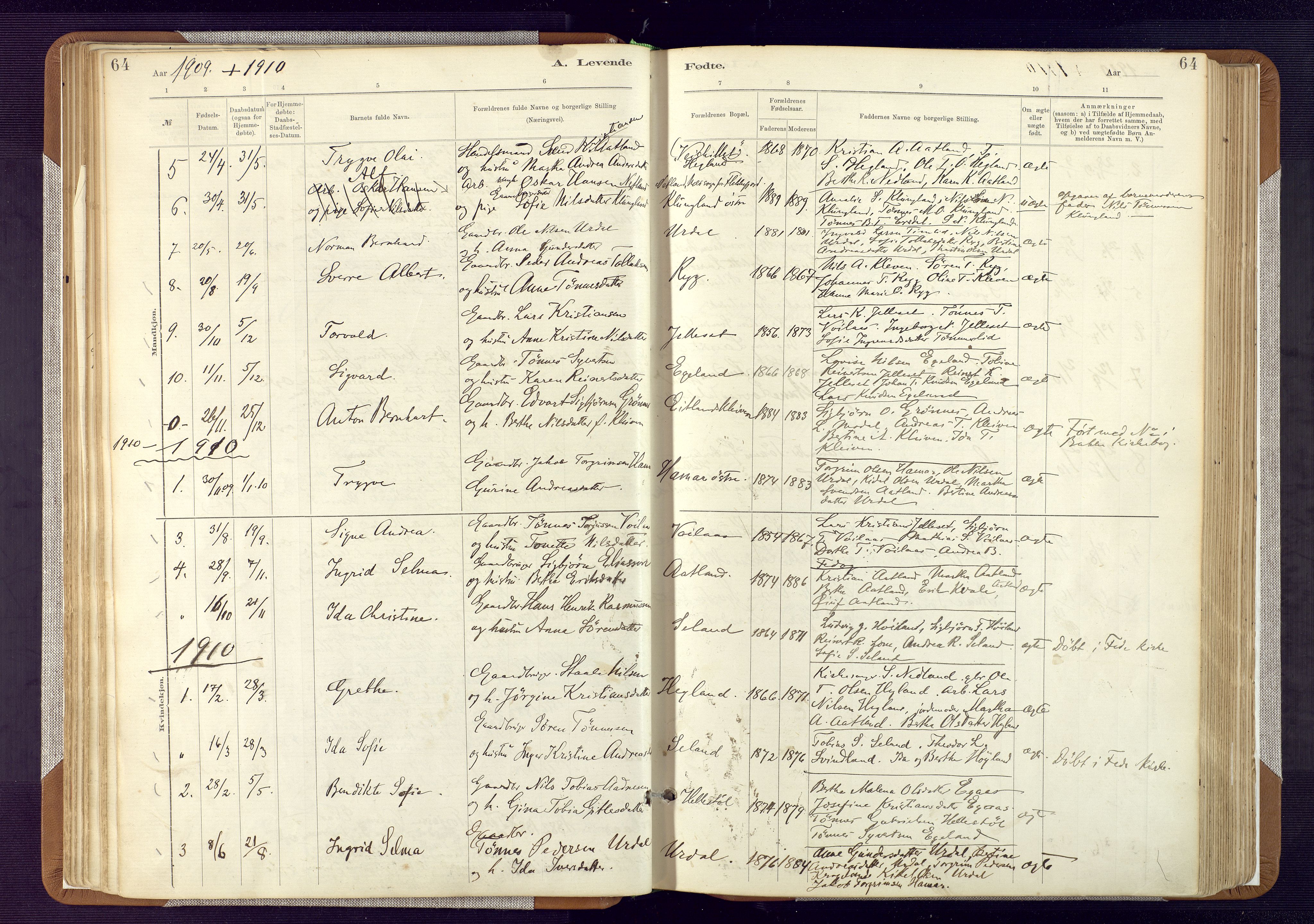 Bakke sokneprestkontor, SAK/1111-0002/F/Fa/Fab/L0003: Parish register (official) no. A 3, 1884-1921, p. 64