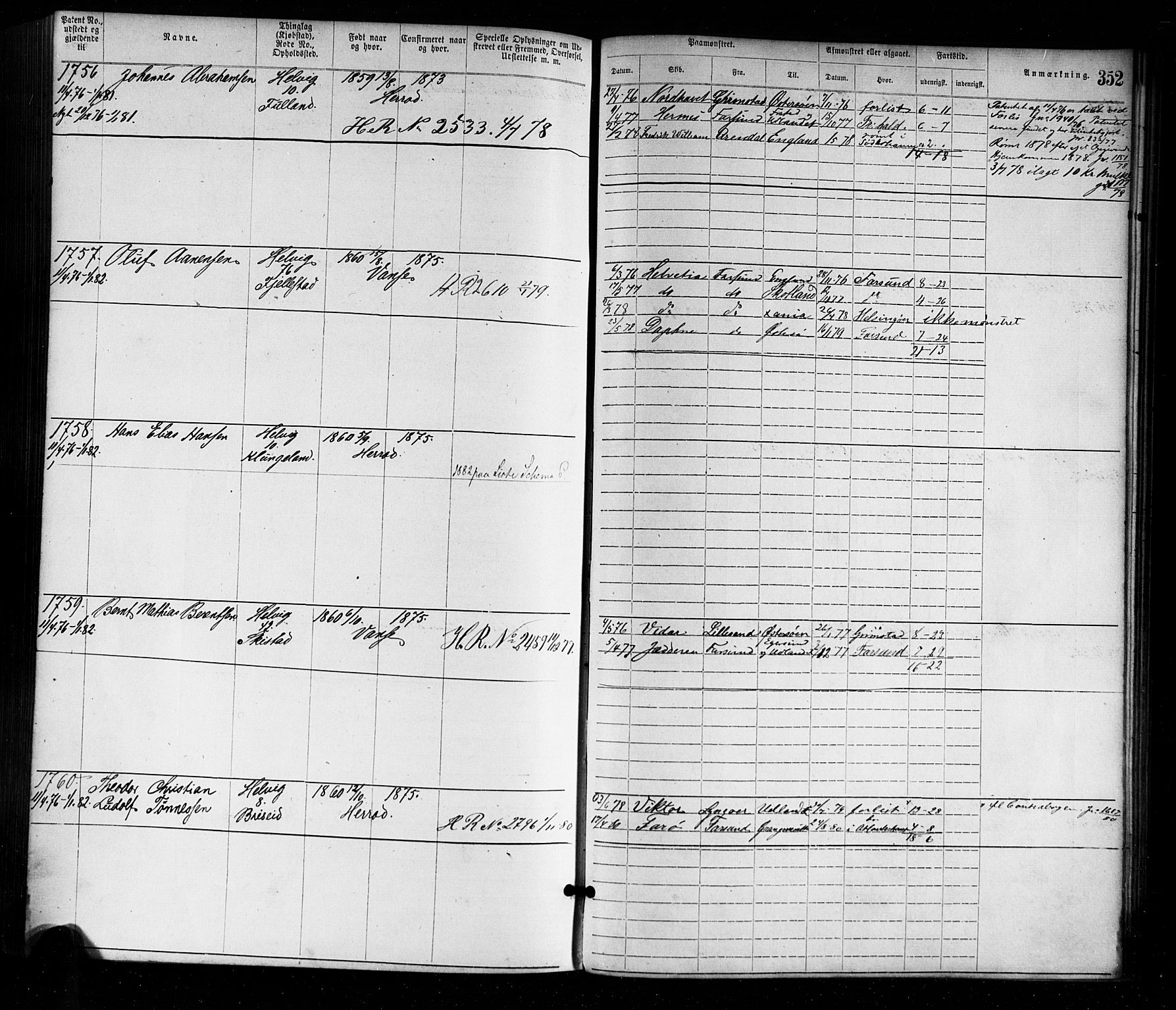 Farsund mønstringskrets, SAK/2031-0017/F/Fa/L0001: Annotasjonsrulle nr 1-1920 med register, M-1, 1869-1877, p. 384