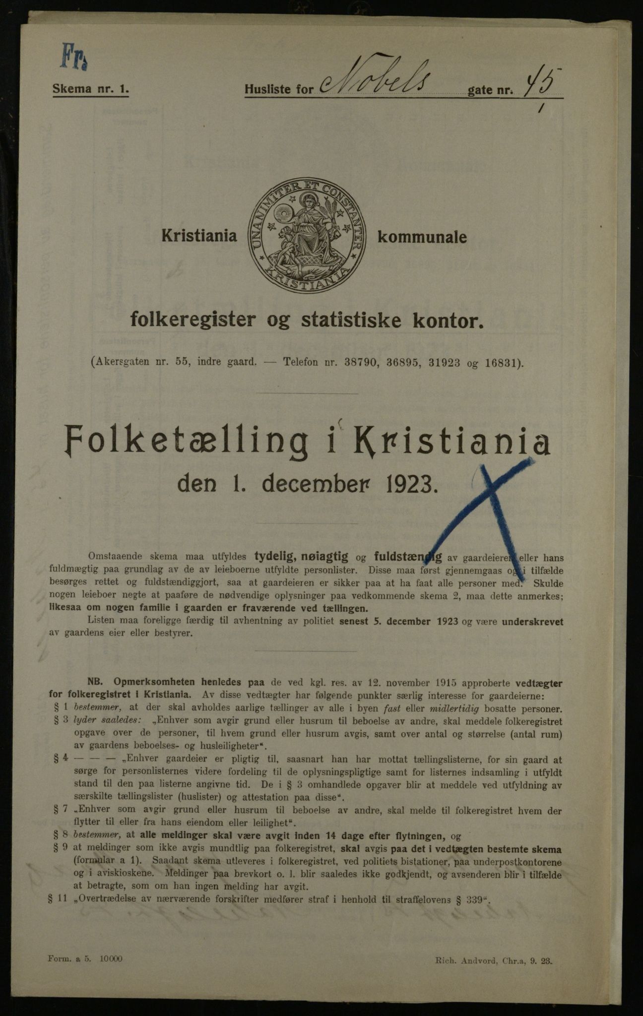 OBA, Municipal Census 1923 for Kristiania, 1923, p. 78581