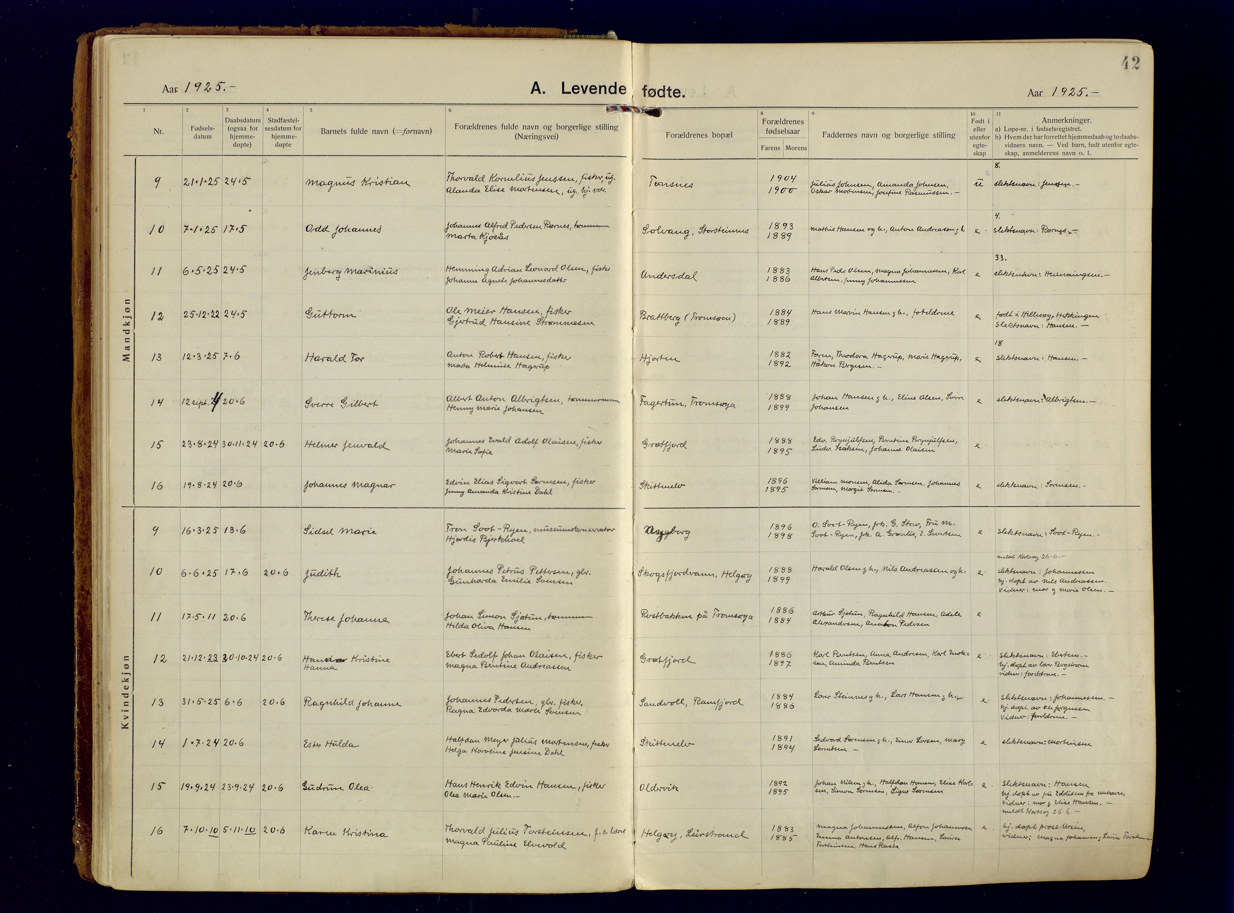 Tromsøysund sokneprestkontor, AV/SATØ-S-1304/G/Ga/L0009kirke: Parish register (official) no. 9, 1922-1934, p. 42