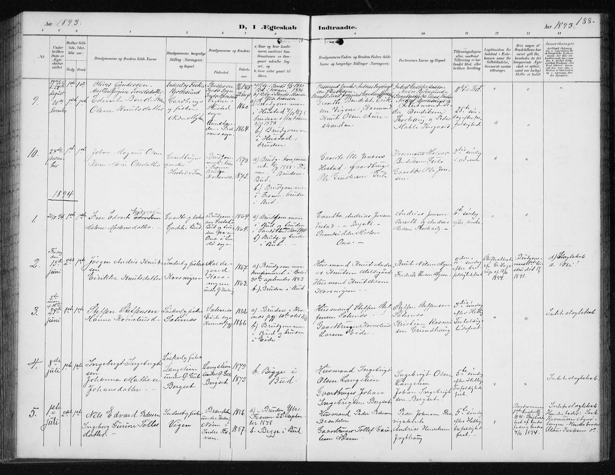 Ministerialprotokoller, klokkerbøker og fødselsregistre - Møre og Romsdal, AV/SAT-A-1454/566/L0773: Parish register (copy) no. 566C02, 1892-1909, p. 188