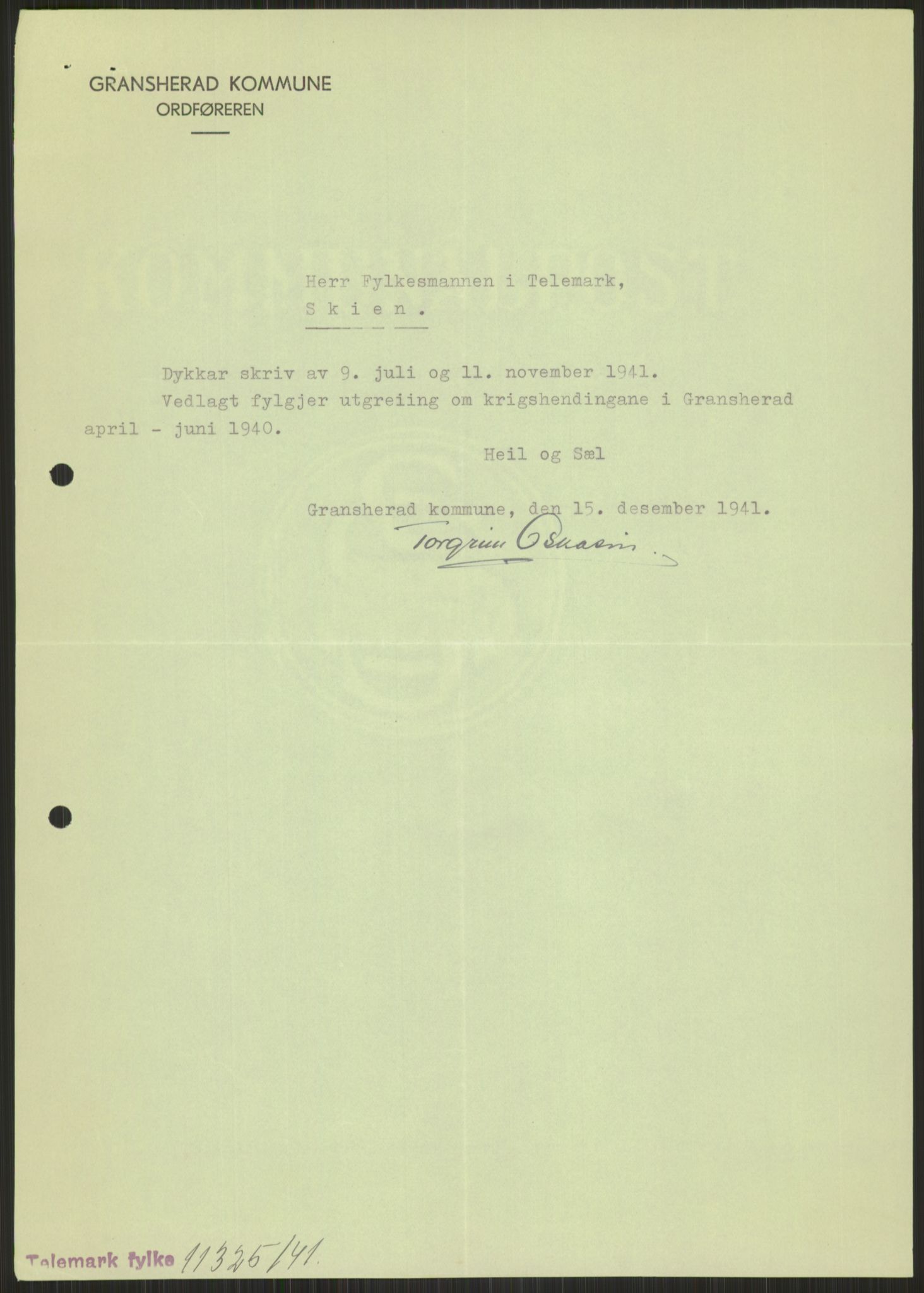 Forsvaret, Forsvarets krigshistoriske avdeling, AV/RA-RAFA-2017/Y/Ya/L0014: II-C-11-31 - Fylkesmenn.  Rapporter om krigsbegivenhetene 1940., 1940, p. 646